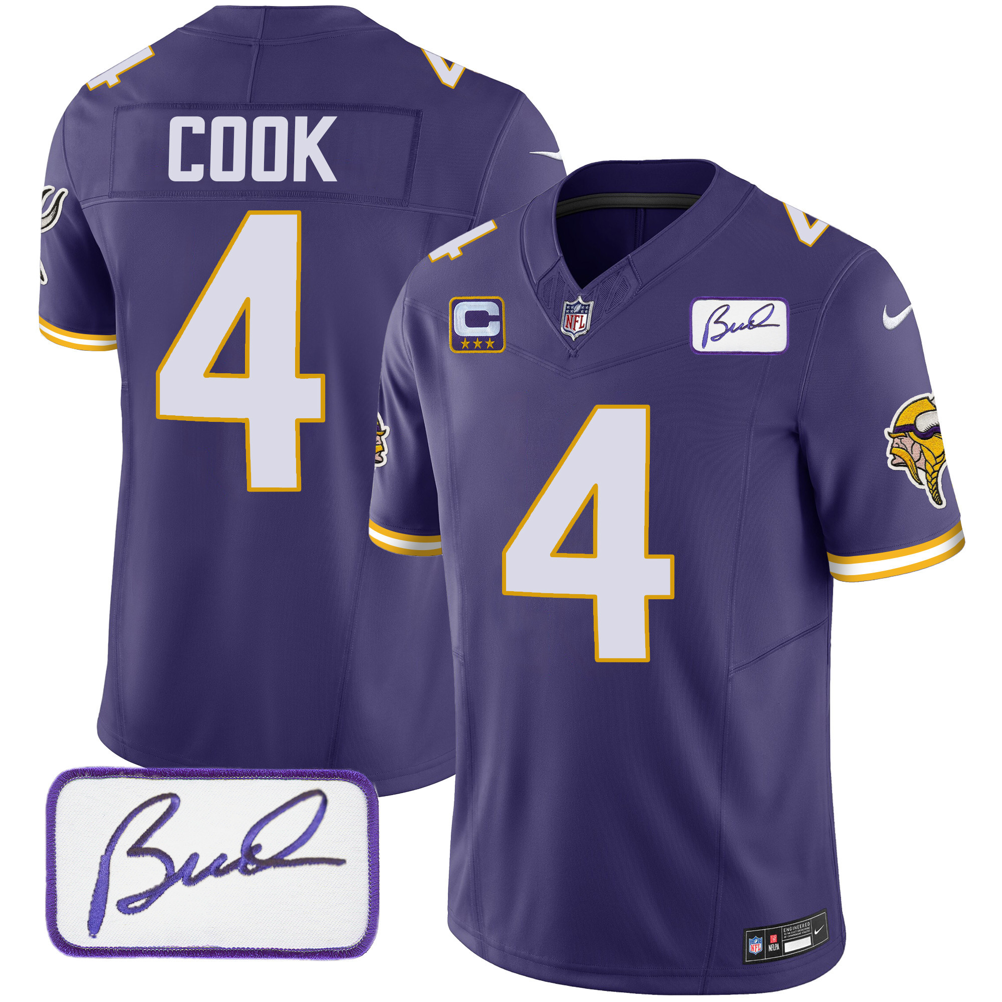 Dalvin Cook Men's Minnesota Vikings Bud Grant Patch Classic Limited V4 Purple Jersey - All Stitched