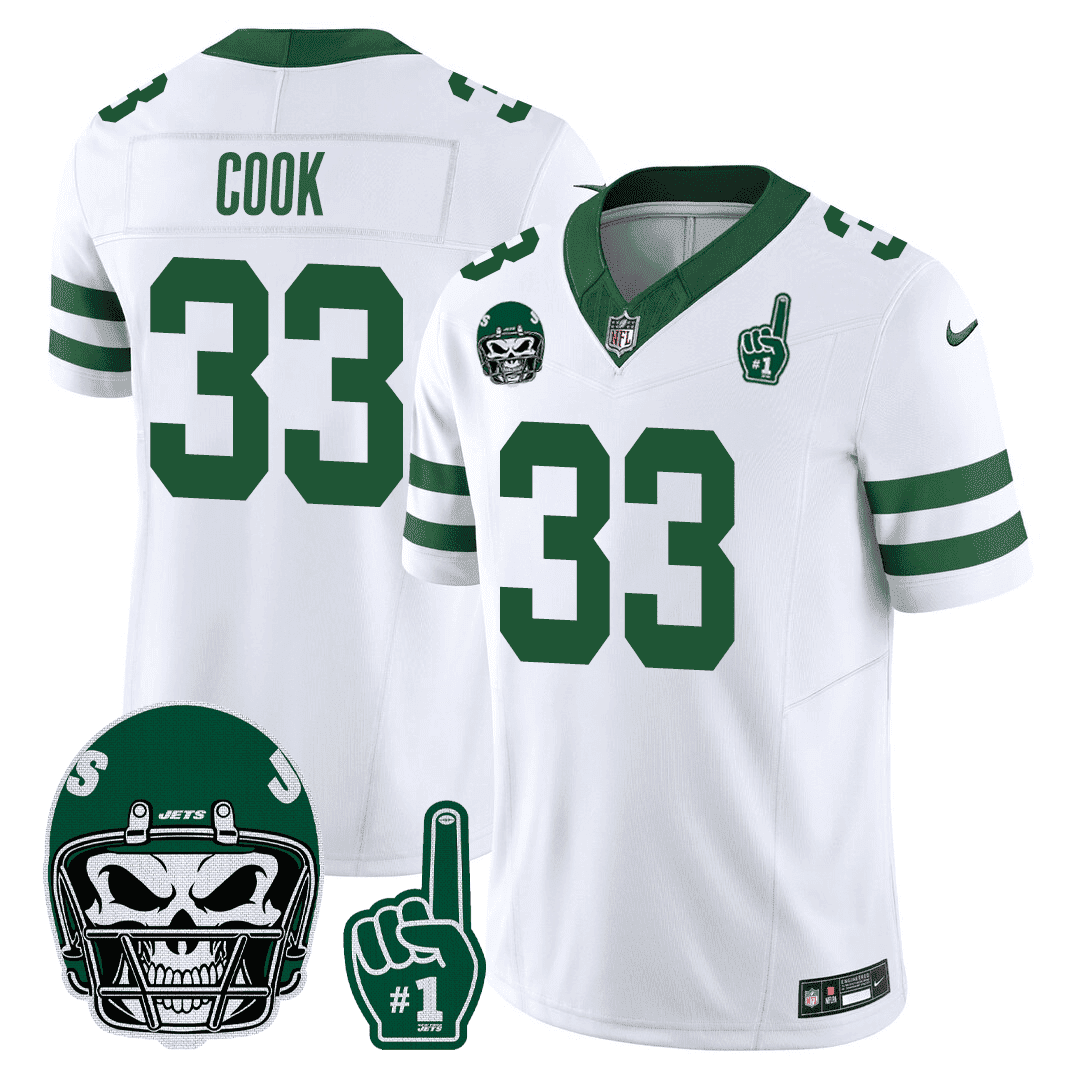 Dalvin Cook Men's New York Jets 1980s Throwback Limited - Number 1 Patch White Jersey - All Stitched