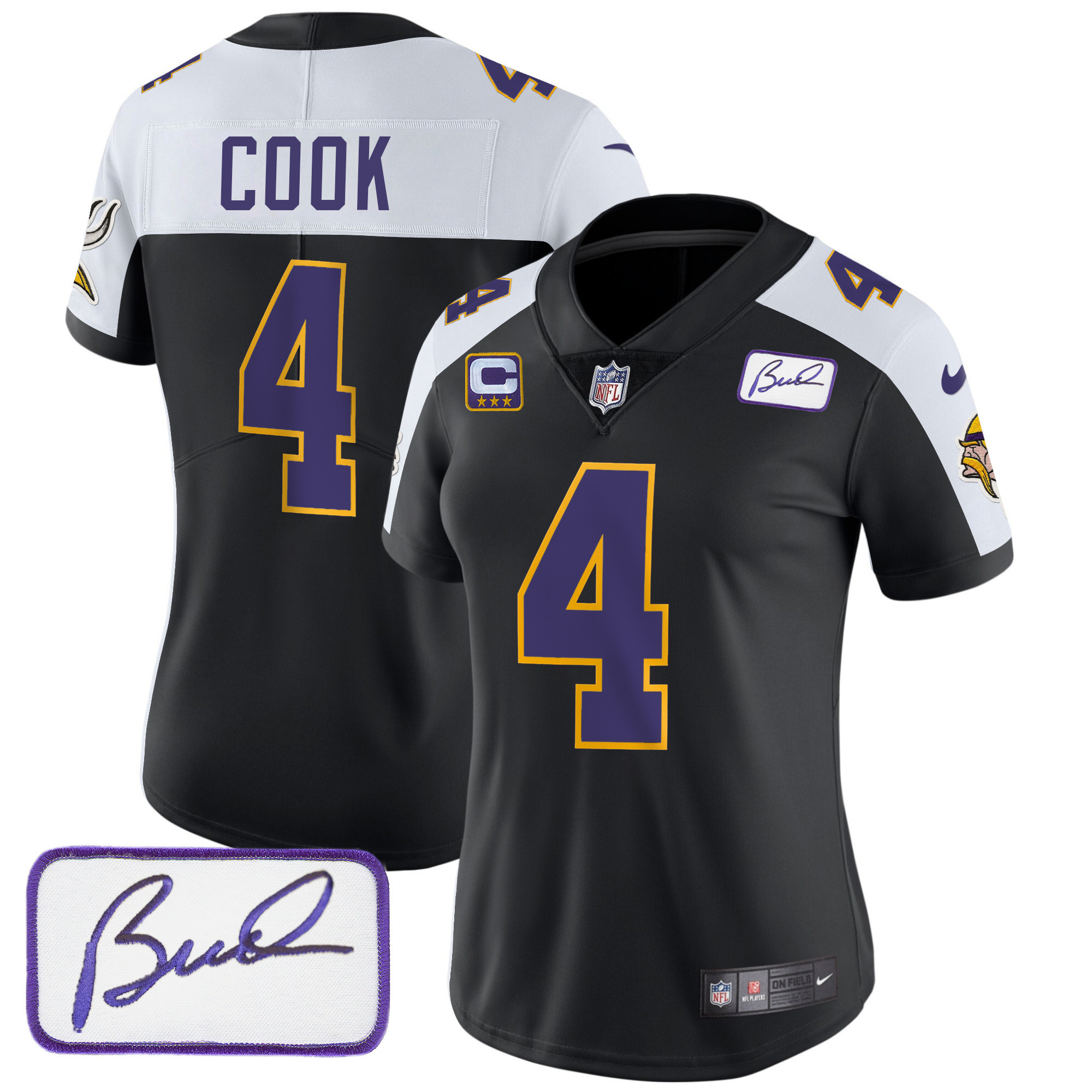 Dalvin Cook Women's Minnesota Vikings Bud Grant Patch Classic Limited V3 Black Alternate Jersey - All Stitched