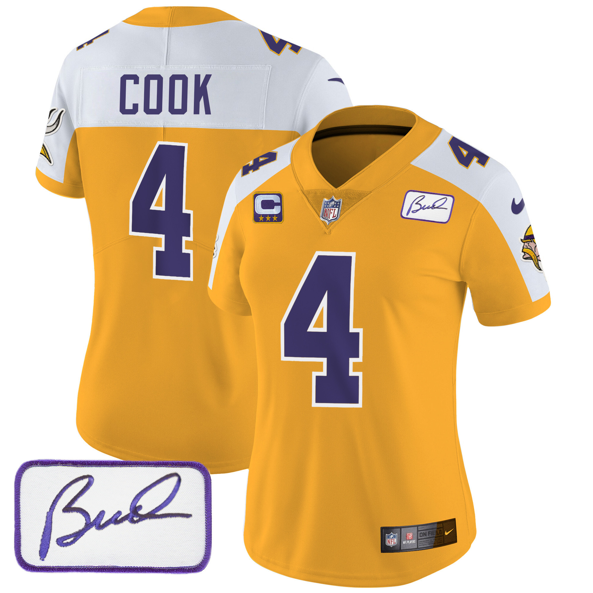 Dalvin Cook Women's Minnesota Vikings Bud Grant Patch Classic Limited V3 Gold Alternate Jersey - All Stitched