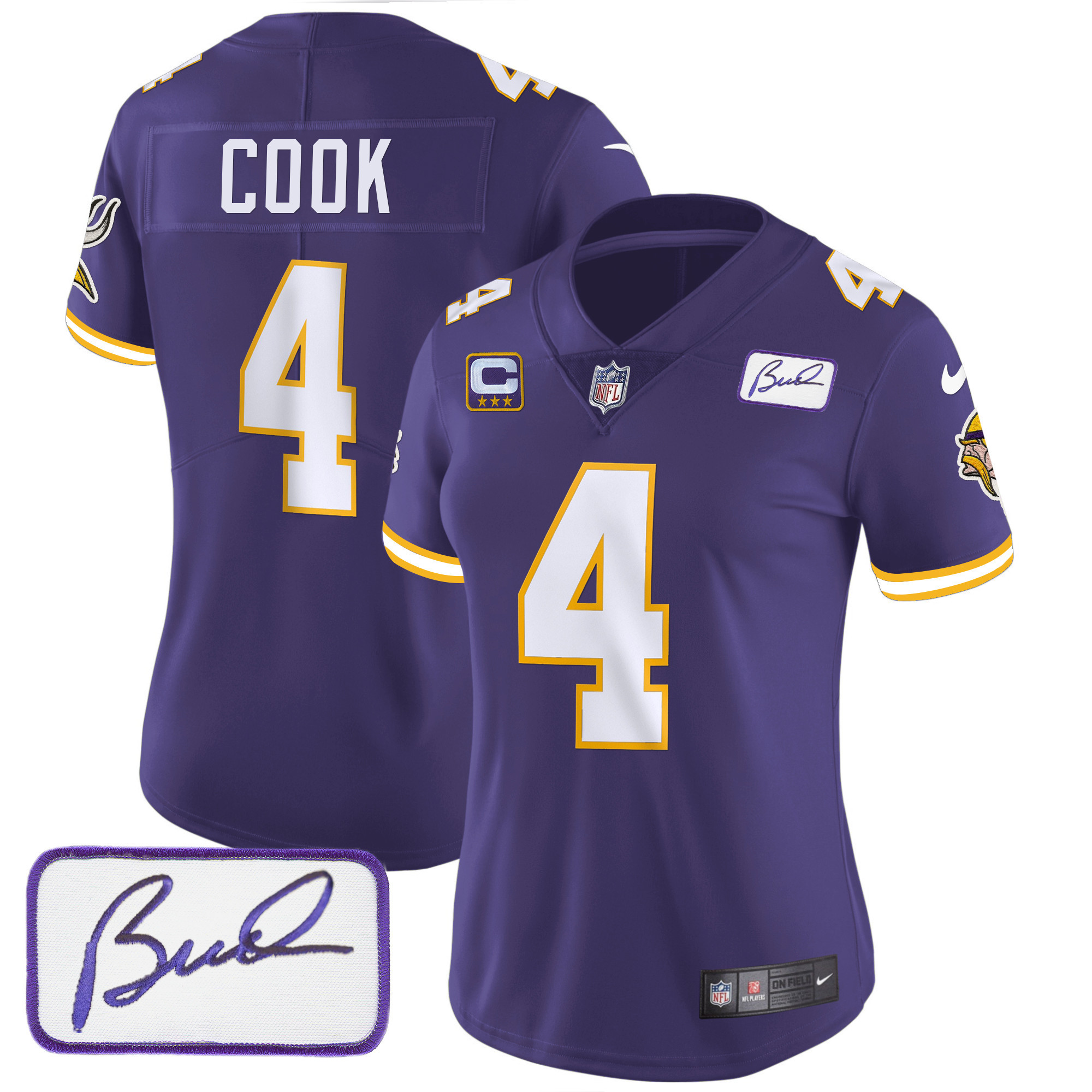 Dalvin Cook Women's Minnesota Vikings Bud Grant Patch Classic Limited V3 Purple Jersey - All Stitched