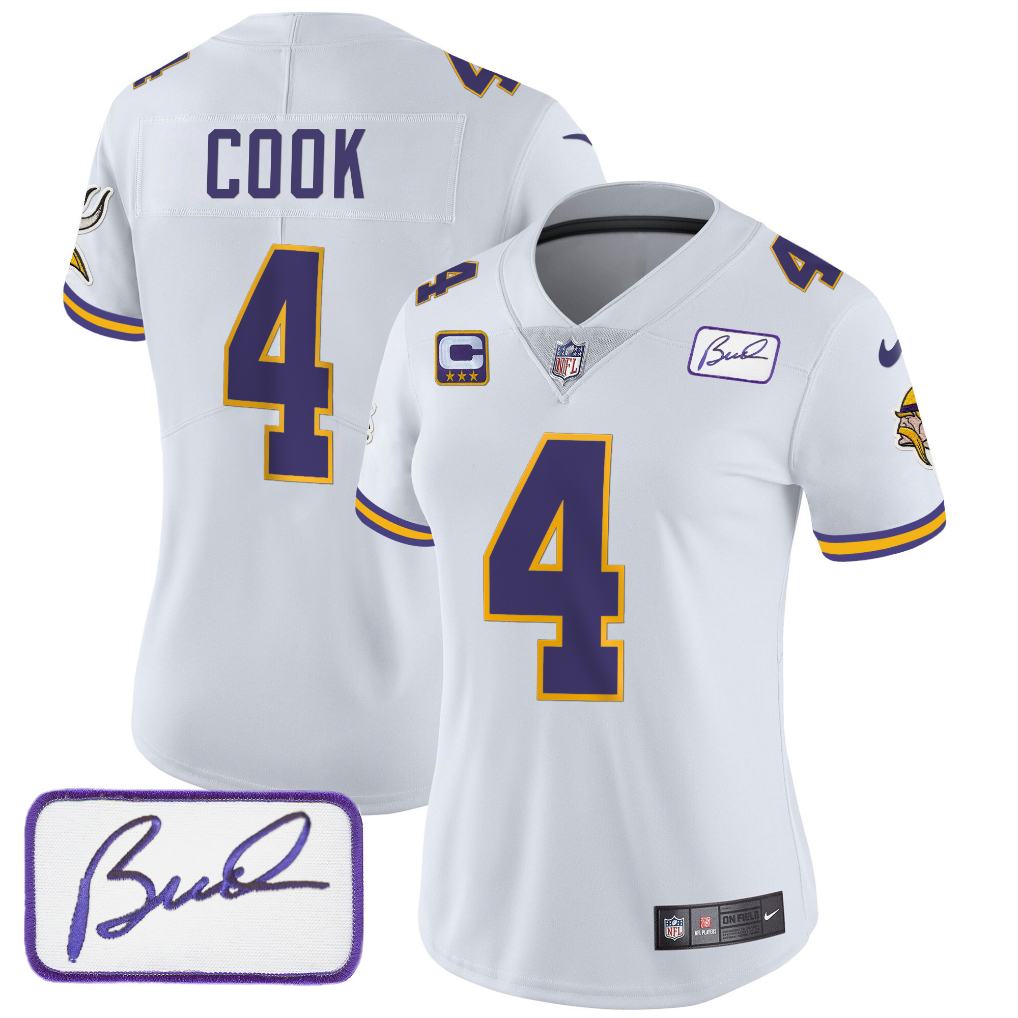 Dalvin Cook Women's Minnesota Vikings Bud Grant Patch Classic Limited V3 White Jersey - All Stitched