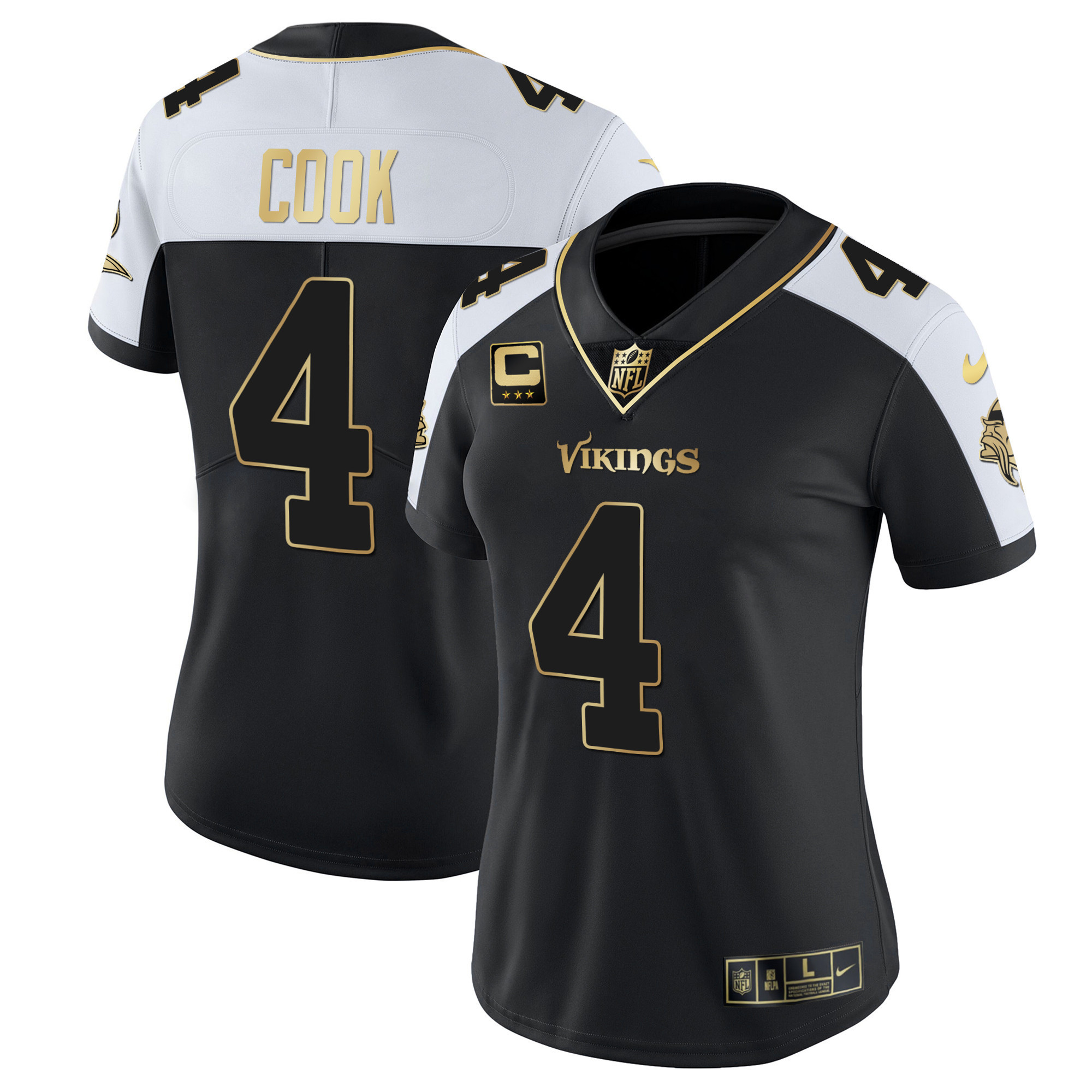 Dalvin Cook Women's Minnesota Vikings White Gold & Black Gold Alternate Jersey - All Stitched