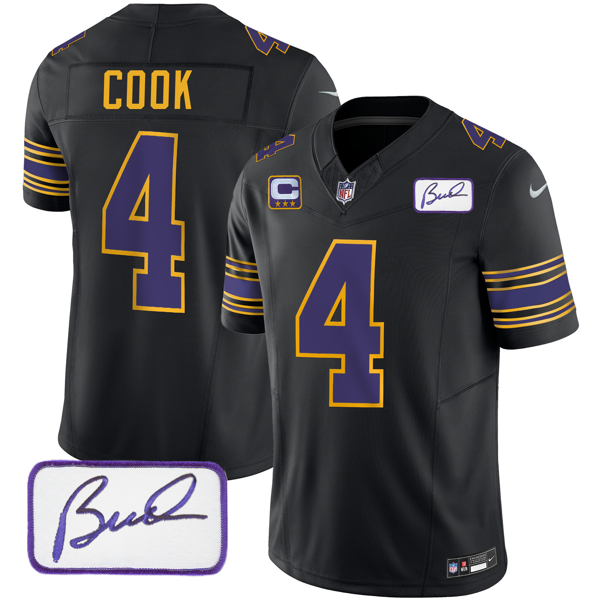 Dalvin Cook Youth's Minnesota Vikings Bud Grant Patch Classic Limited Black Jersey - All Stitched