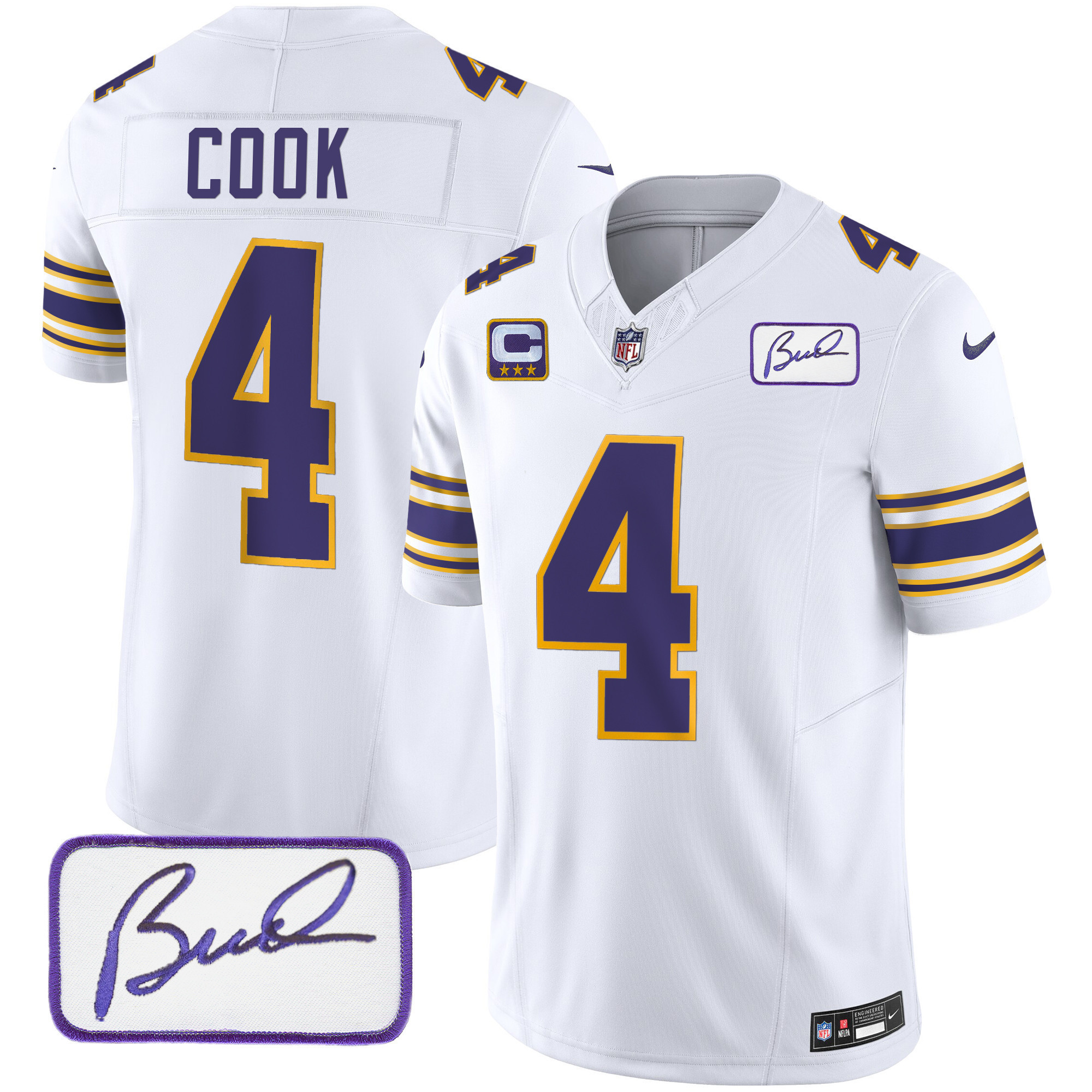 Dalvin Cook Youth's Minnesota Vikings Bud Grant Patch Classic Limited White Jersey - All Stitched
