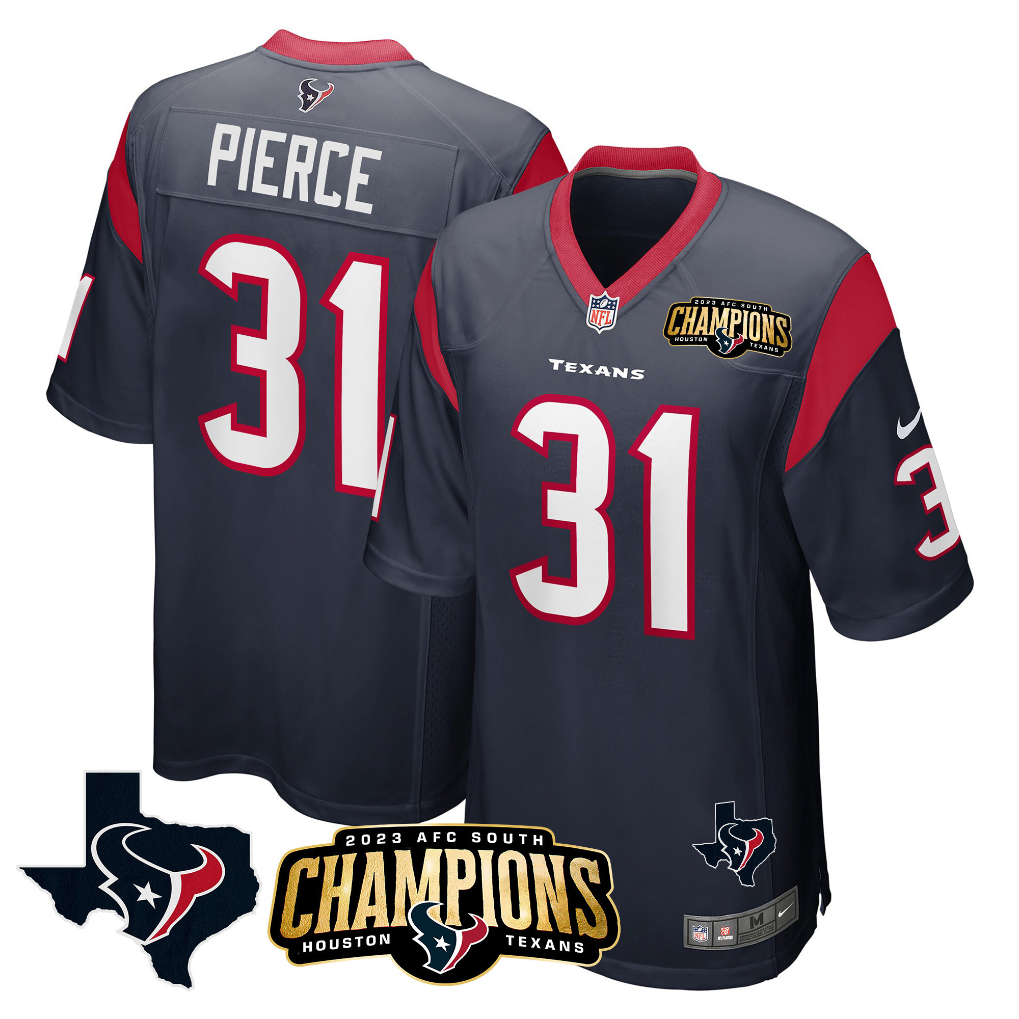 Dameon Pierce Men's Houston Texans 2023 AFC South Champions Patch Game Navy Jersey - All Stitched 
