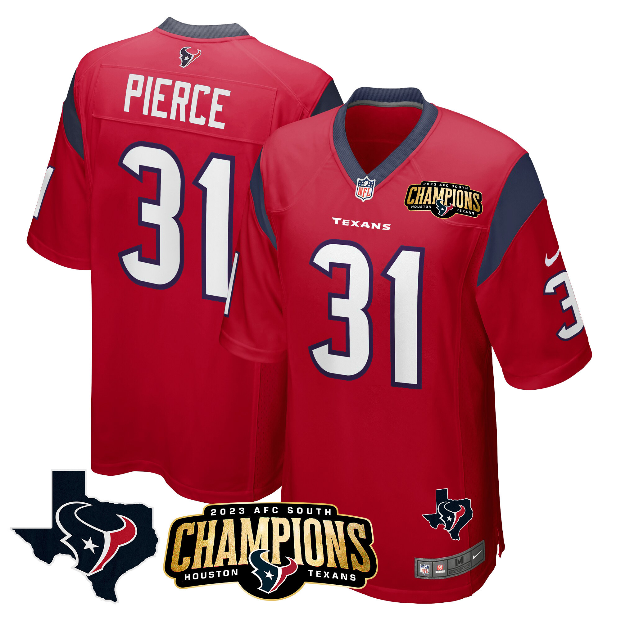 Dameon Pierce Men's Houston Texans 2023 AFC South Champions Patch Game Red Jersey - All Stitched 