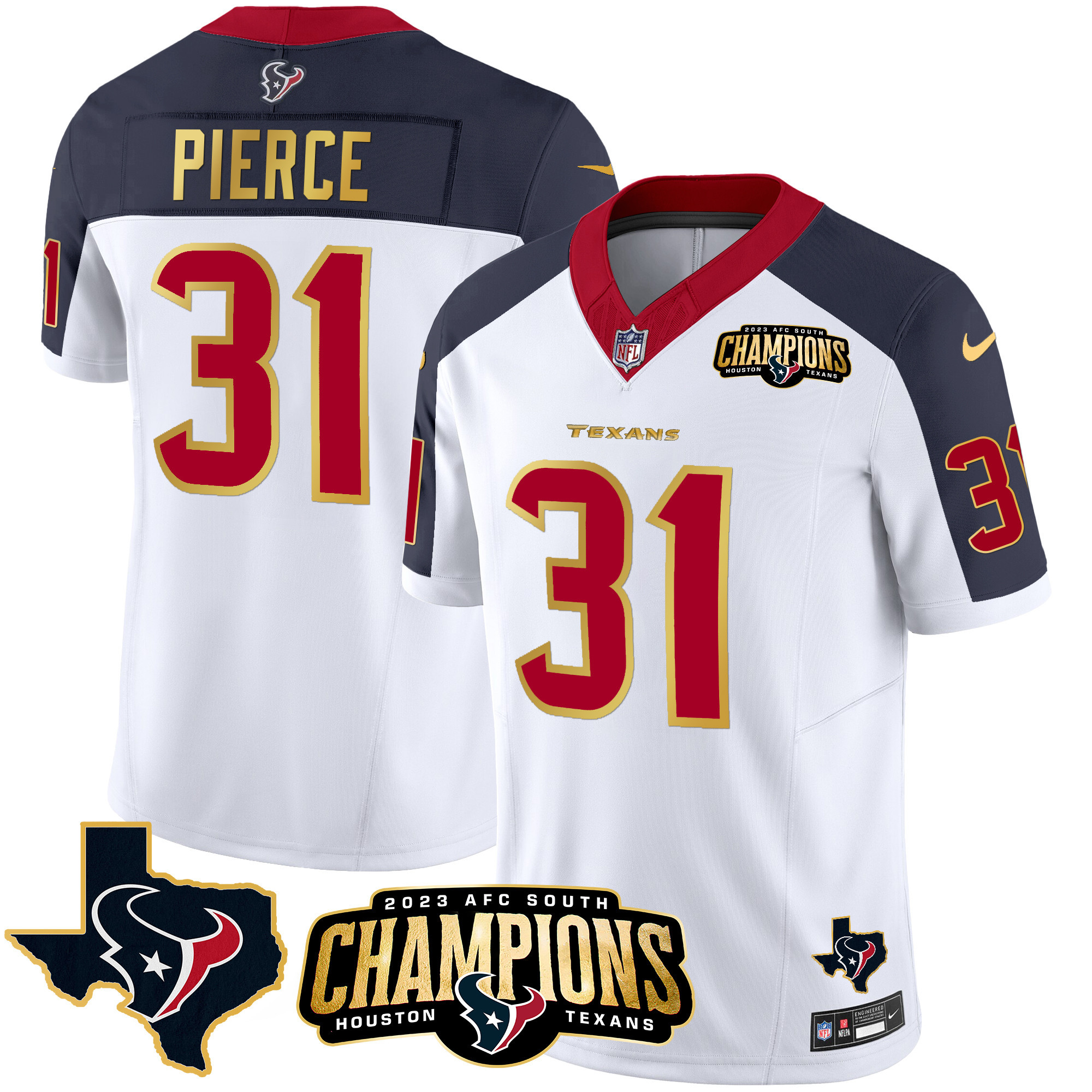 Dameon Pierce Men's Houston Texans 2023 AFC South Champions Patch Gold Trim Vapor Inverted Jersey - All Stitched 