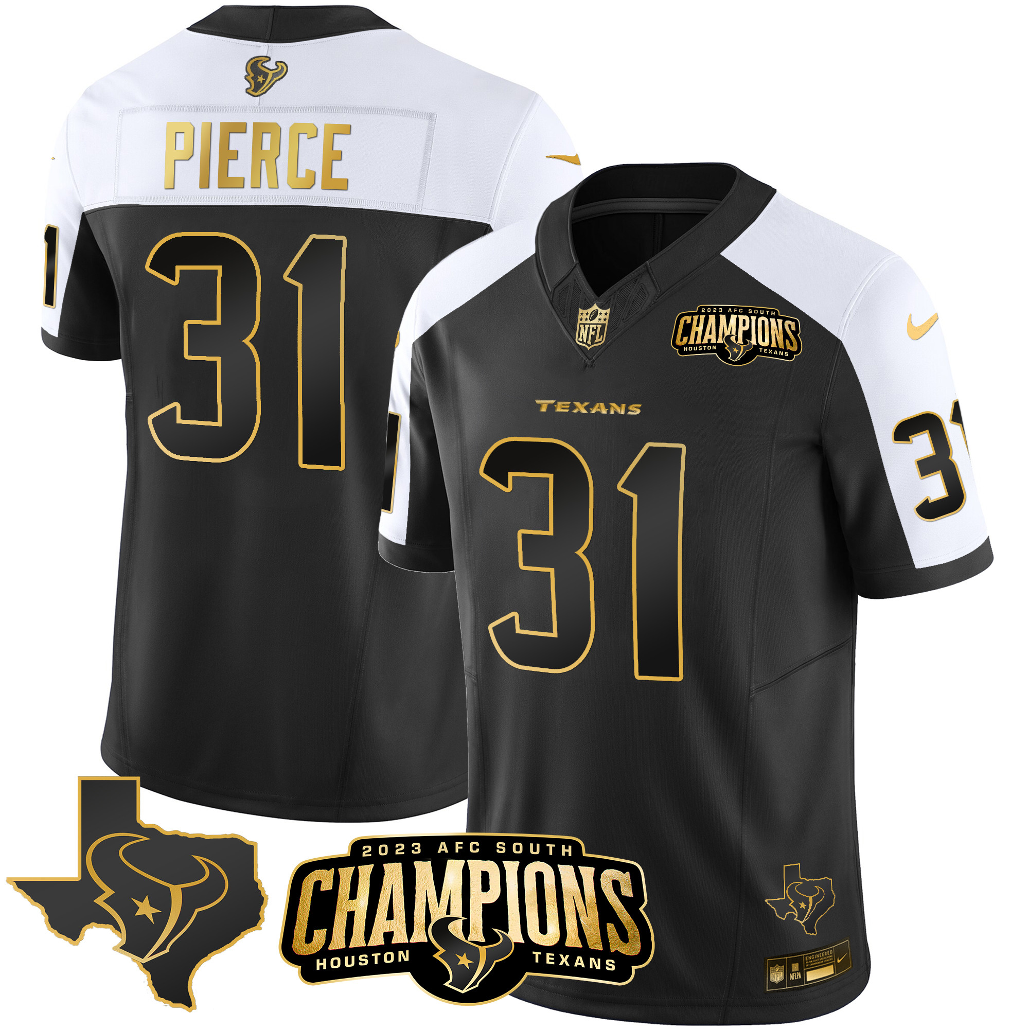 Dameon Pierce Men's Houston Texans 2023 AFC South Champions Patch Gold Vapor Alternate Gold Jersey - All Stitched 