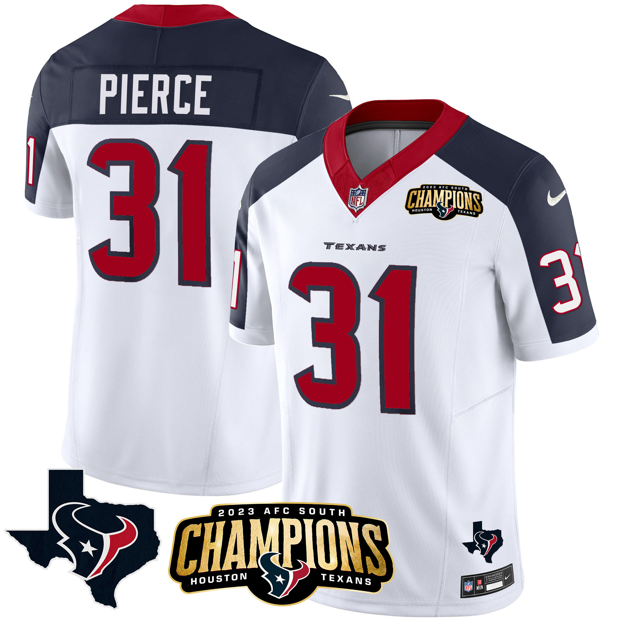 Dameon Pierce Men's Houston Texans 2023 AFC South Champions Patch Vapor Inverted Jersey - All Stitched 