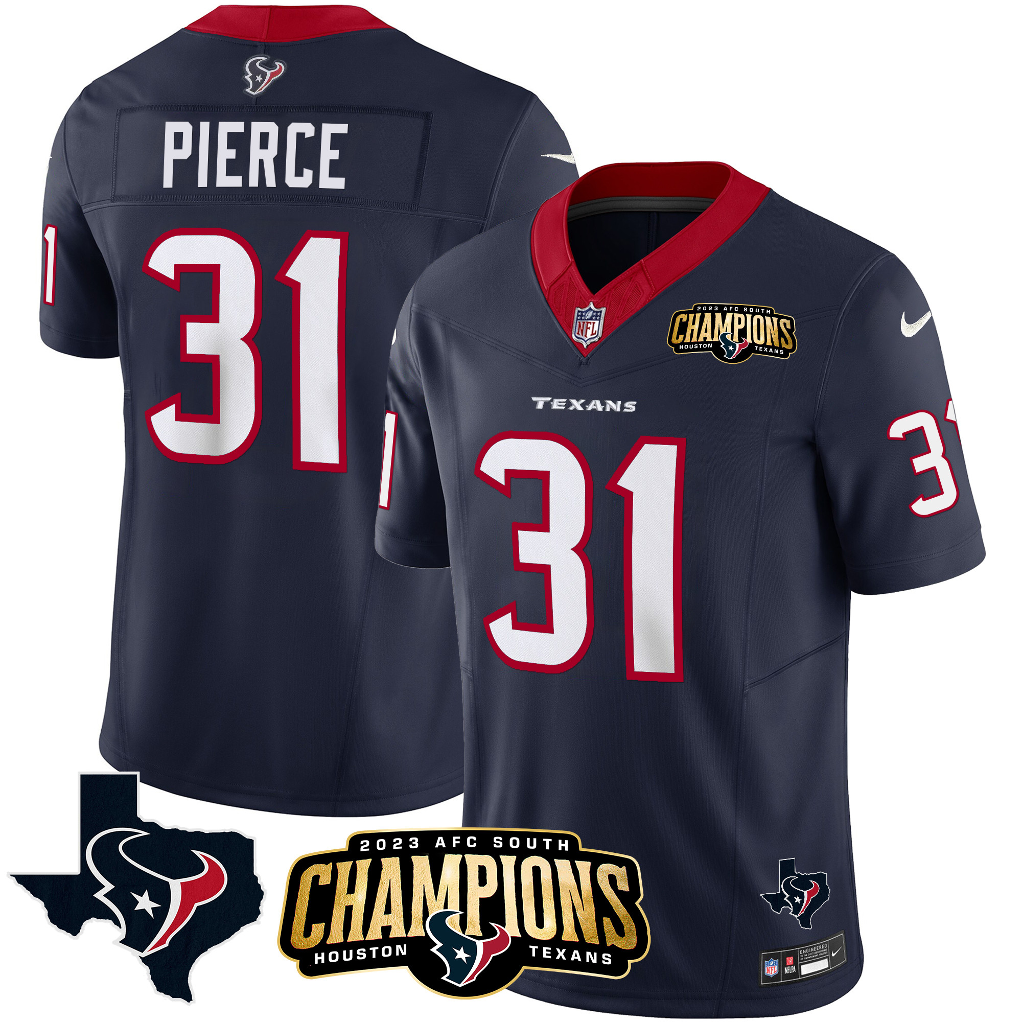 Dameon Pierce Men's Houston Texans 2023 AFC South Champions Patch Vapor Navy Jersey - All Stitched 