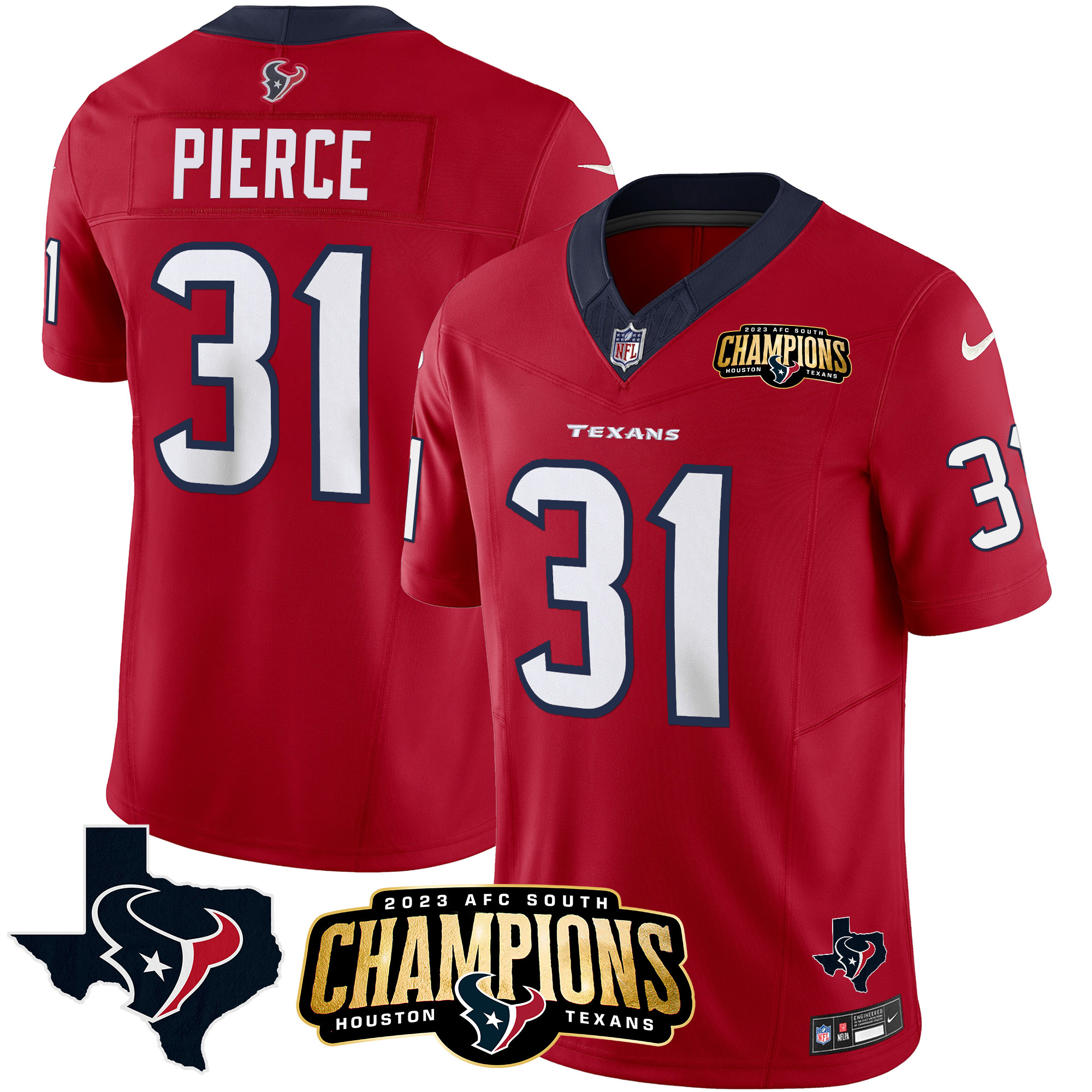 Dameon Pierce Men's Houston Texans 2023 AFC South Champions Patch Vapor Red Jersey - All Stitched 