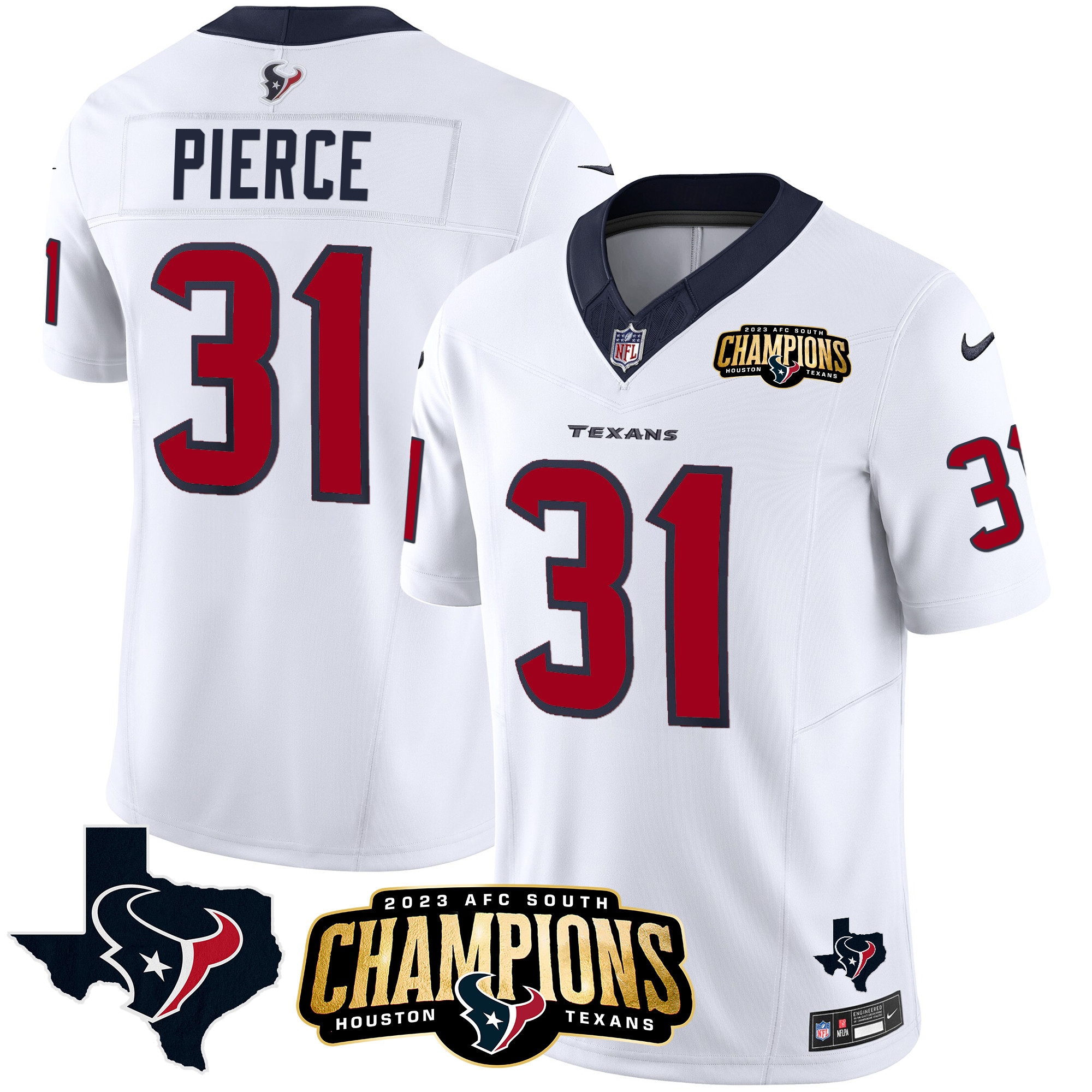 Dameon Pierce Men's Houston Texans 2023 AFC South Champions Patch Vapor White Jersey - All Stitched 