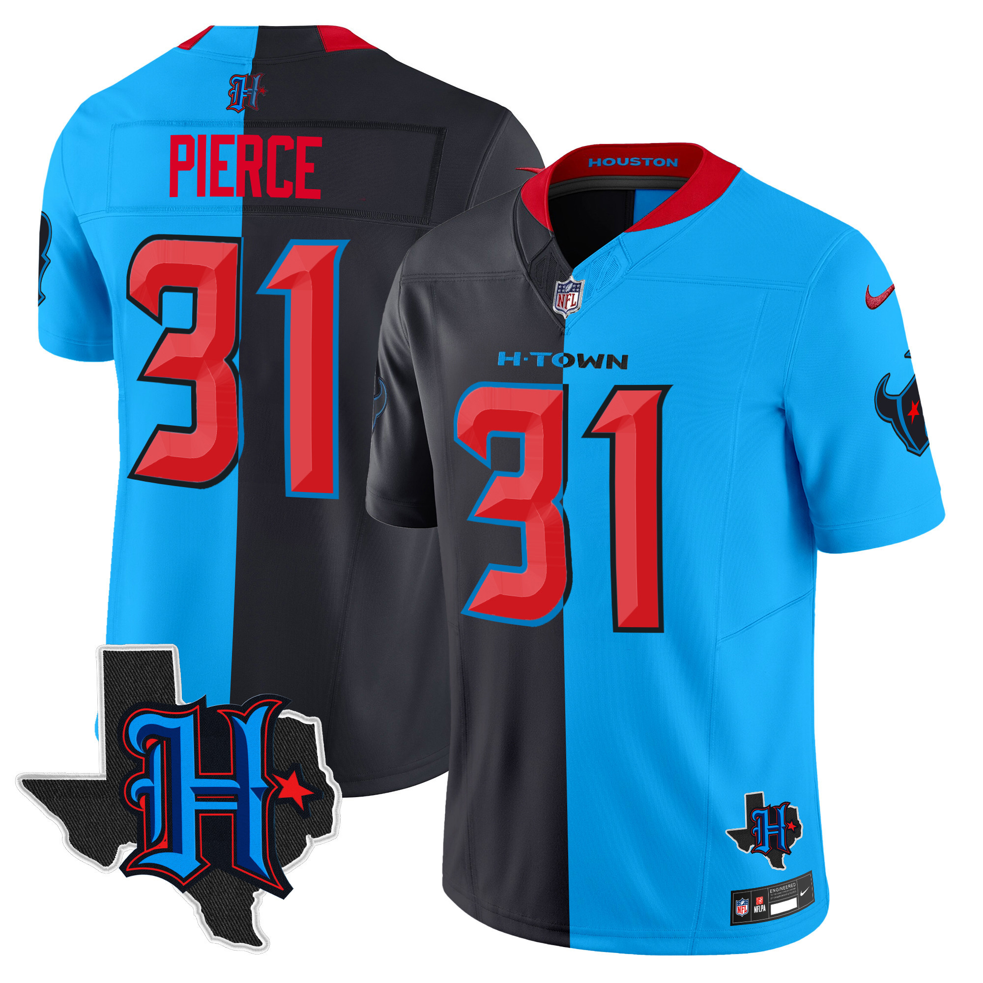 Dameon Pierce Men's Houston Texans 2024 Texas Patch Vapor Limited Split Jersey - All Stitched 
