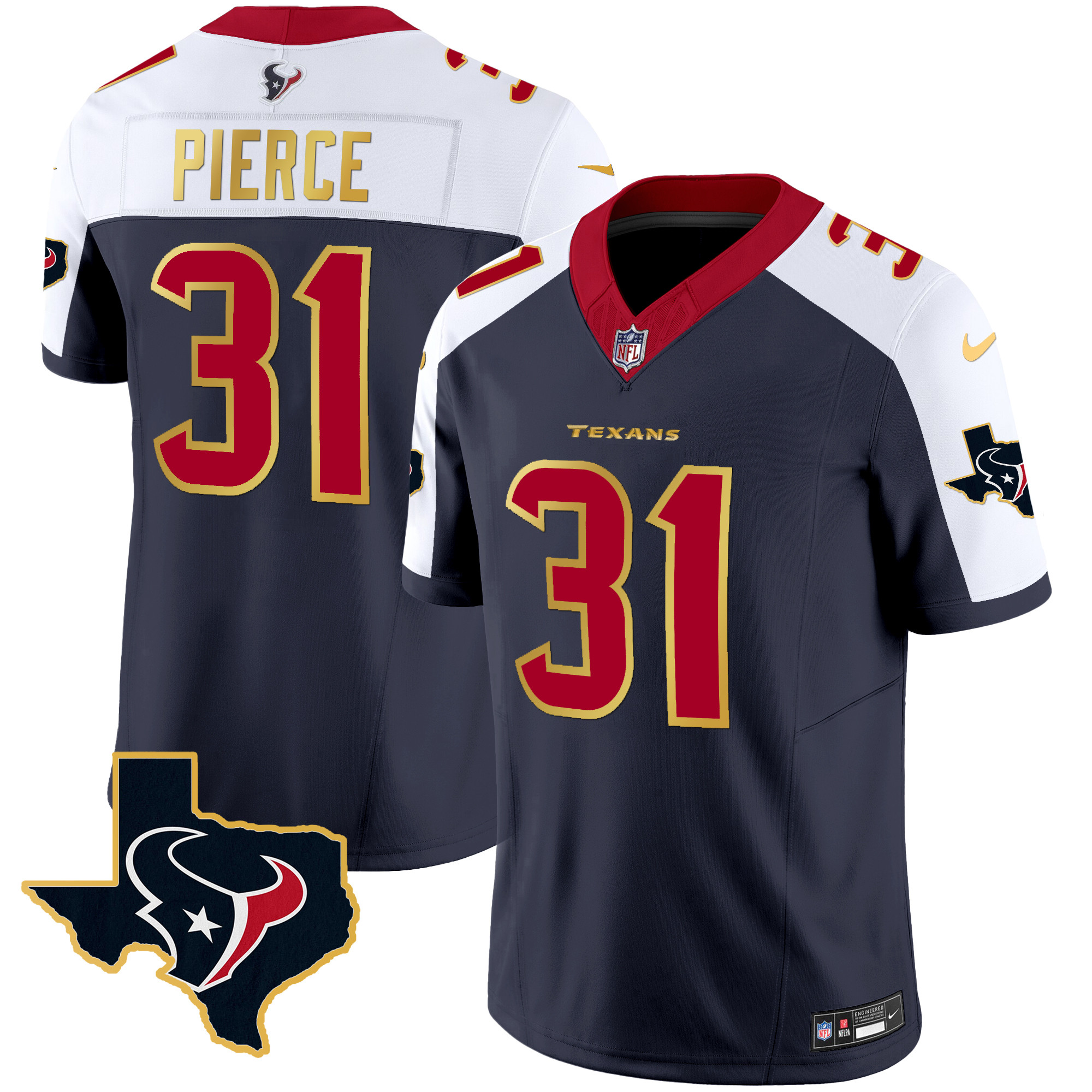 Dameon Pierce Men's Houston Texans Gold Trim Vapor Alternate Jersey - All Stitched 