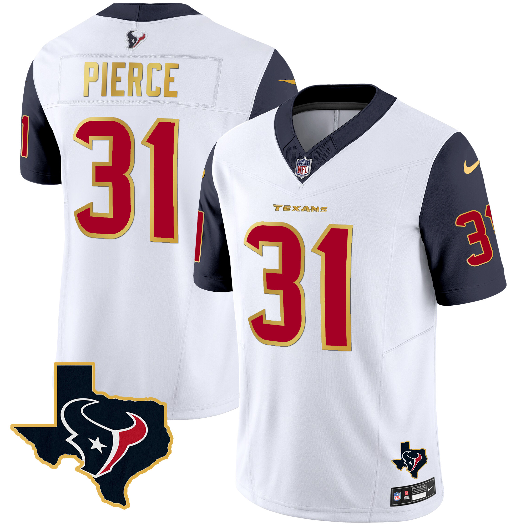 Dameon Pierce Men's Houston Texans Gold Trim Vapor Navy Sleeves Jersey - All Stitched 