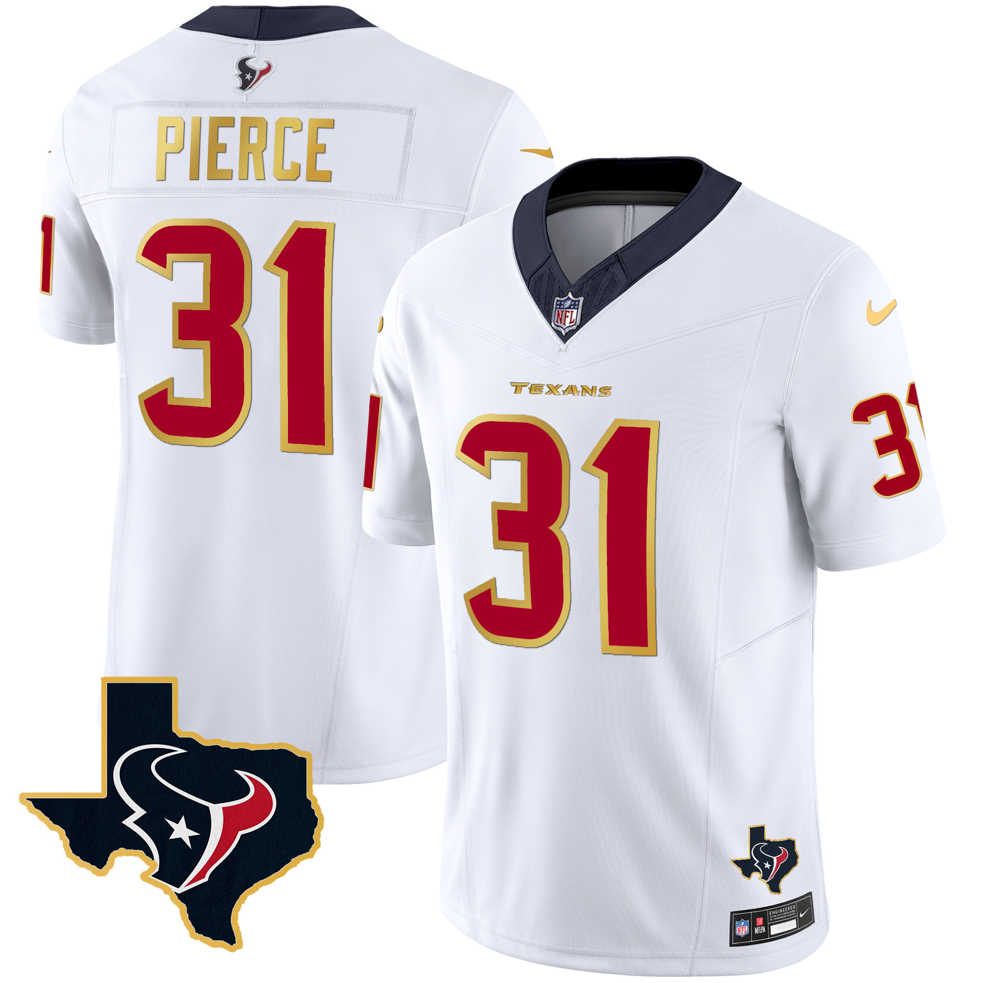 Dameon Pierce Men's Houston Texans Gold Trim Vapor White Jersey - All Stitched 