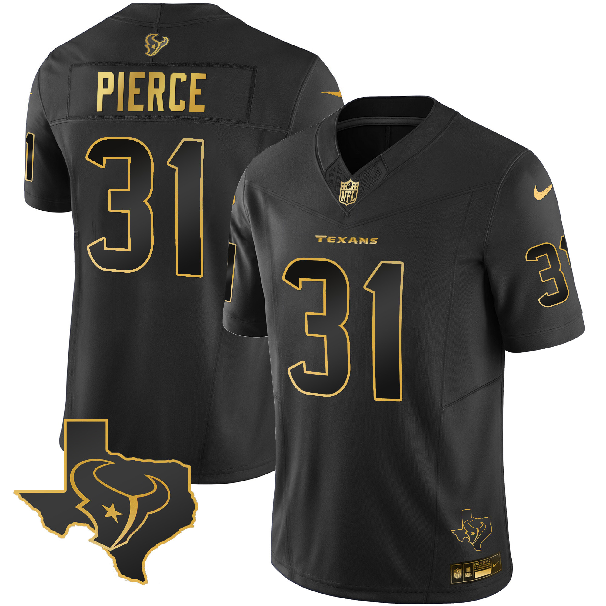 Dameon Pierce Men's Houston Texans Gold Vapor Limited Black Gold Jersey - All Stitched 