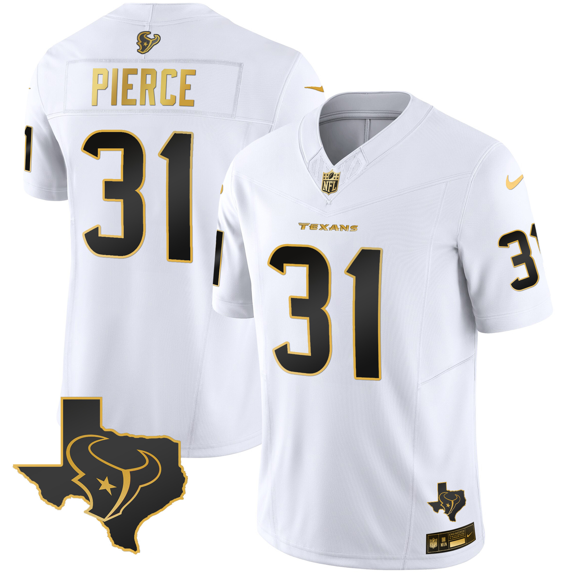 Dameon Pierce Men's Houston Texans Gold Vapor Limited White Gold Jersey - All Stitched 