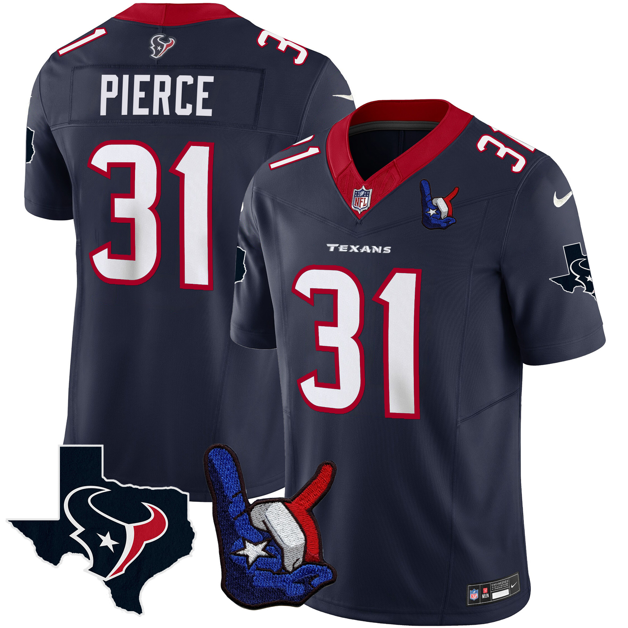 Dameon Pierce Men's Houston Texans Hand Sign Throwing Up The H Vapor Navy Jersey - All Stitched 