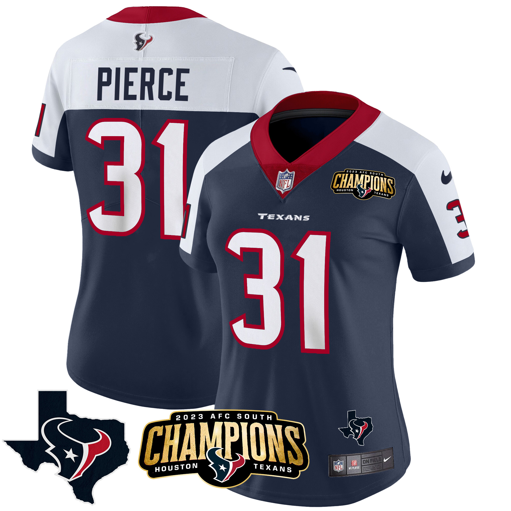 Dameon Pierce Women's Houston Texans 2023 AFC South Champions Patch Vapor Alternate Jersey - All Stitched 
