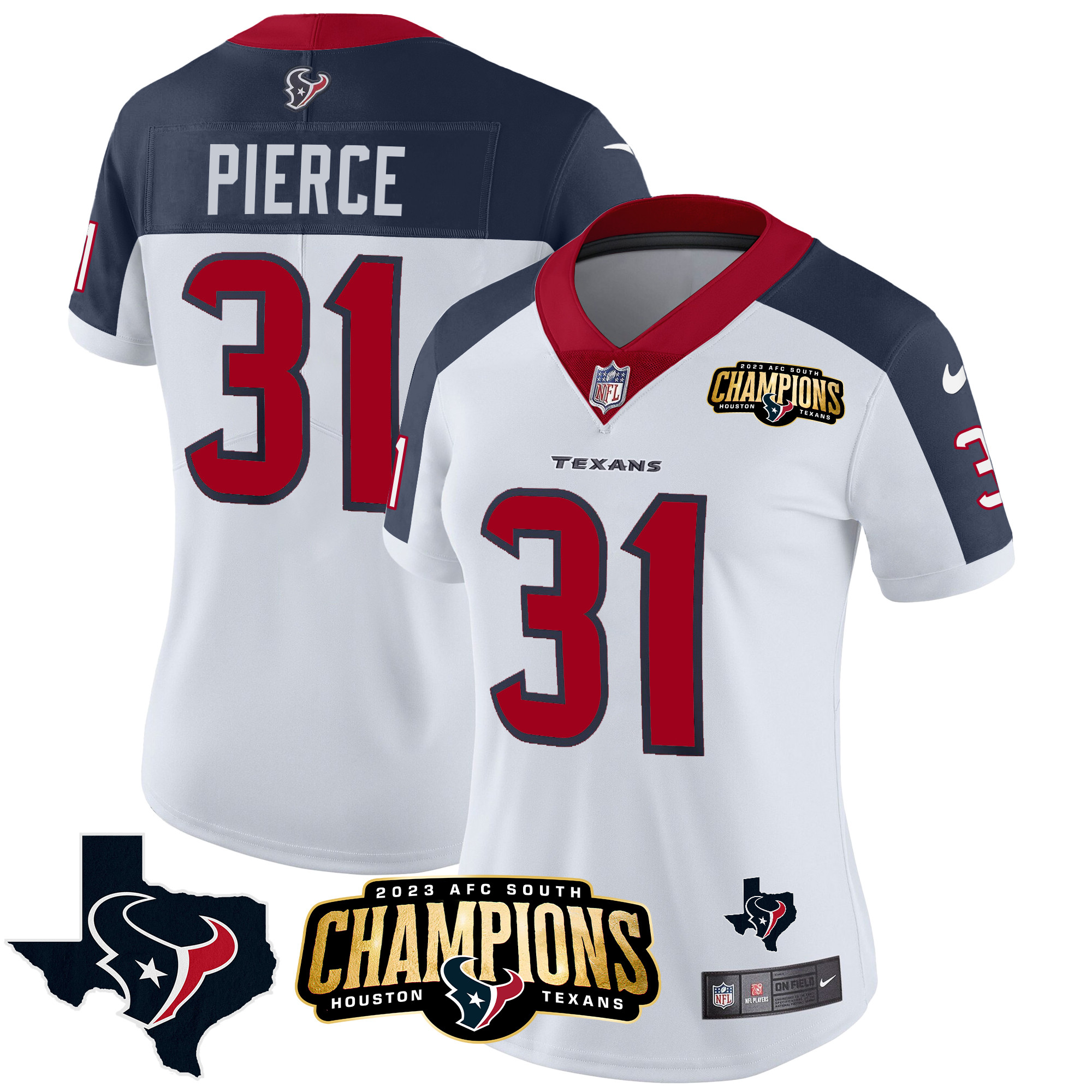 Dameon Pierce Women's Houston Texans 2023 AFC South Champions Patch Vapor Inverted Jersey - All Stitched 
