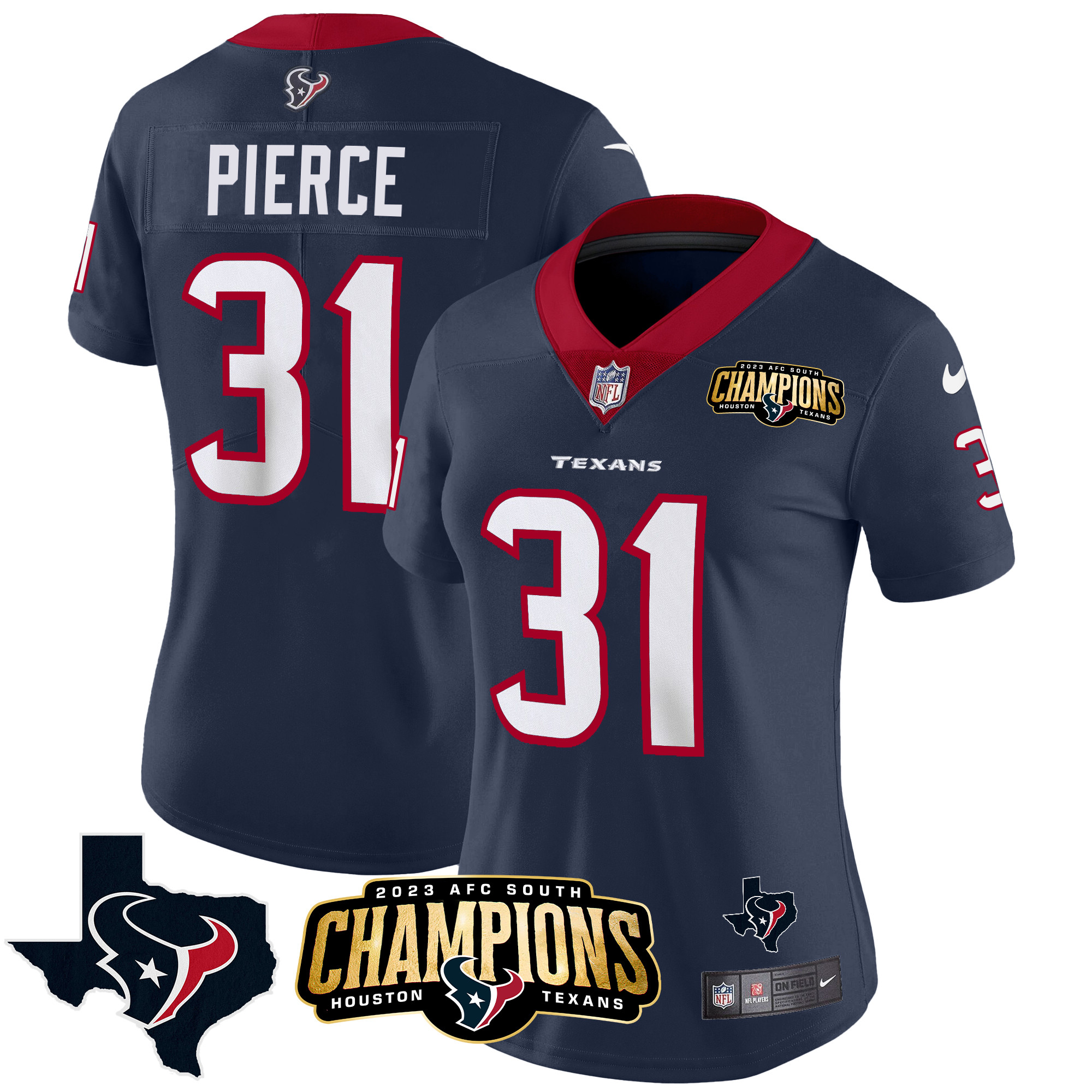 Dameon Pierce Women's Houston Texans 2023 AFC South Champions Patch Vapor Navy Jersey - All Stitched 