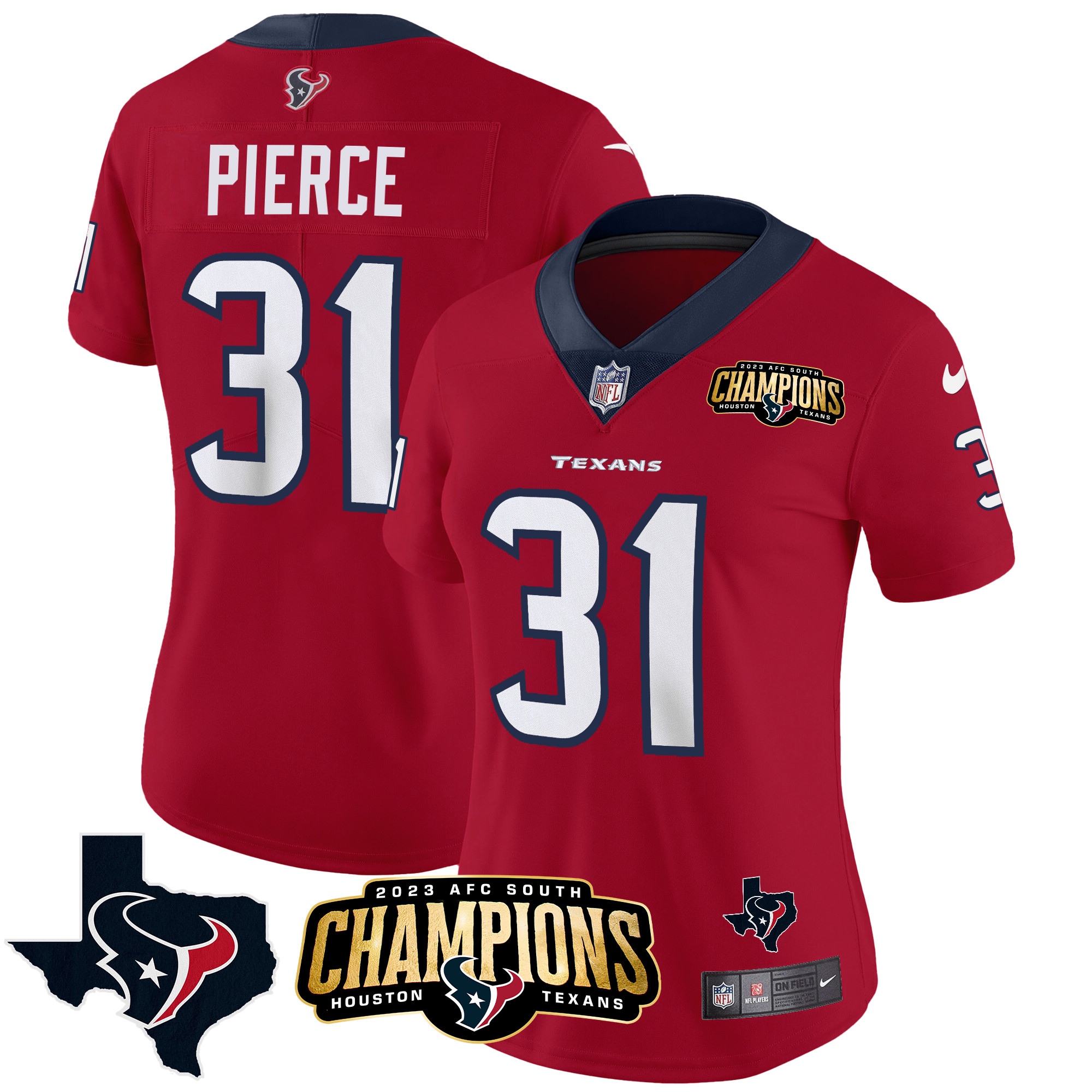 Dameon Pierce Women's Houston Texans 2023 AFC South Champions Patch Vapor Red Jersey - All Stitched 