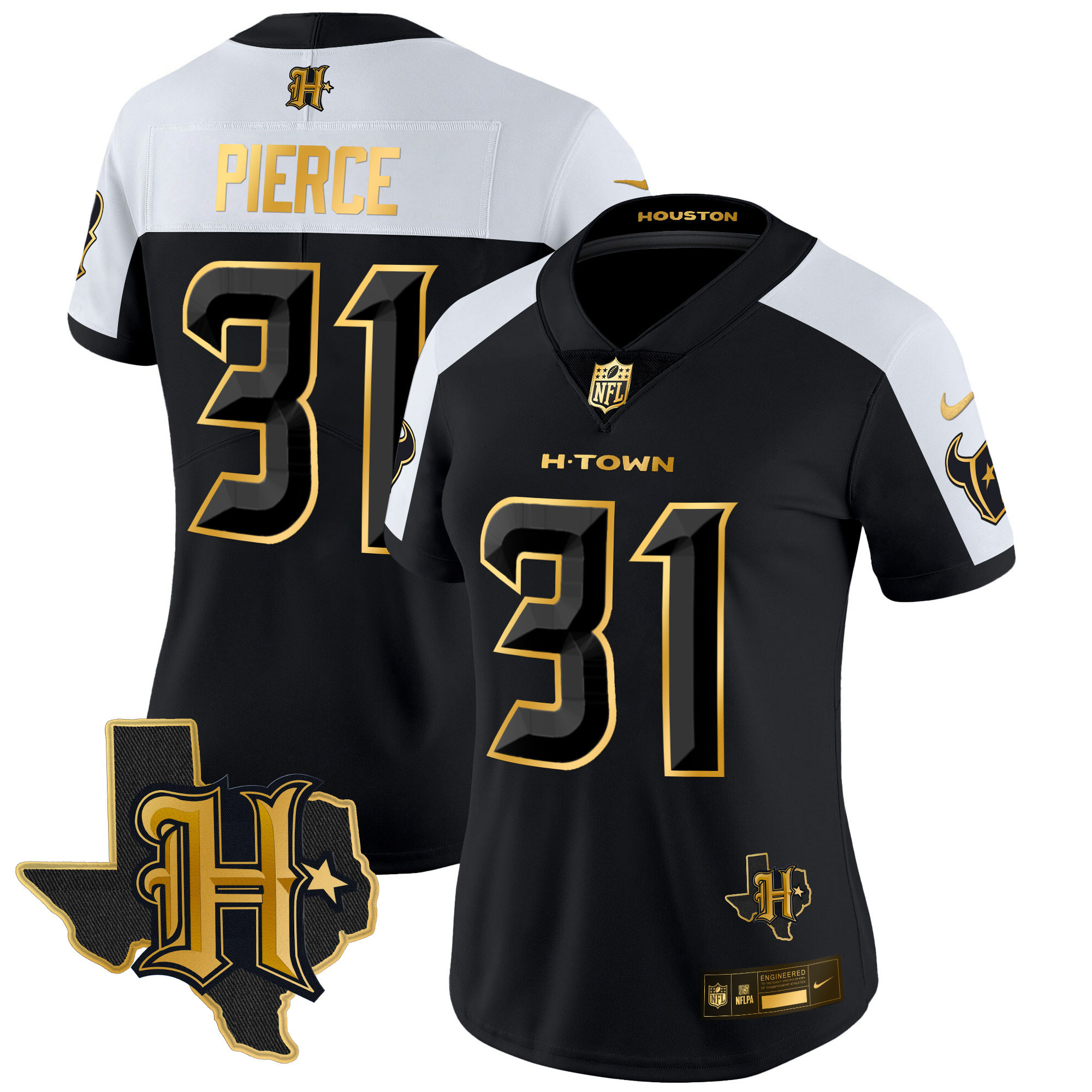 Dameon Pierce Women's Houston Texans 2024 Texas Patch Gold Vapor Limited Alternate Jersey - All Stitched 