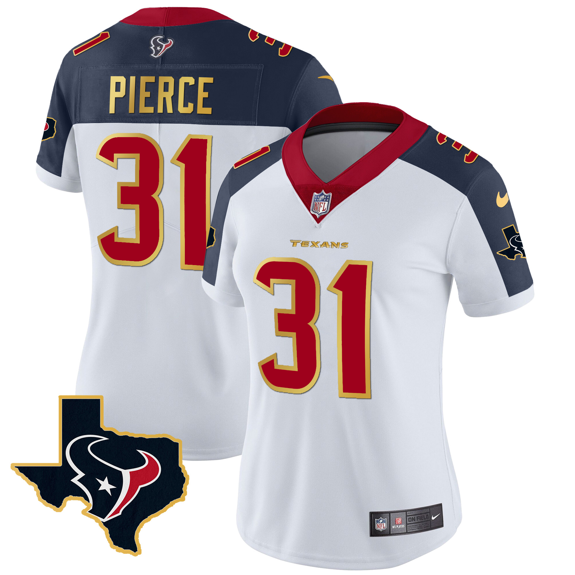 Dameon Pierce Women's Houston Texans Gold Trim Vapor Inverted Jersey - All Stitched 