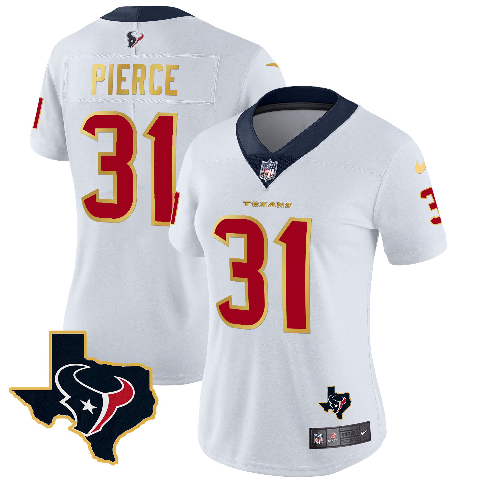 Dameon Pierce Women's Houston Texans Gold Trim Vapor White Jersey - All Stitched 