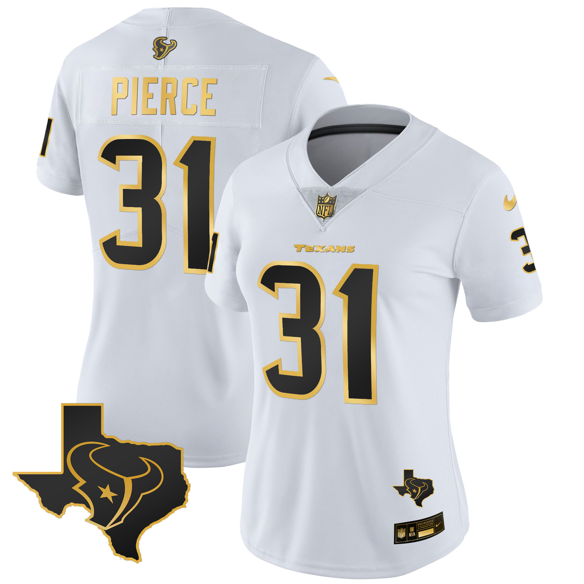 Dameon Pierce Women's Houston Texans Gold Vapor Limited White Gold Jersey - All Stitched 
