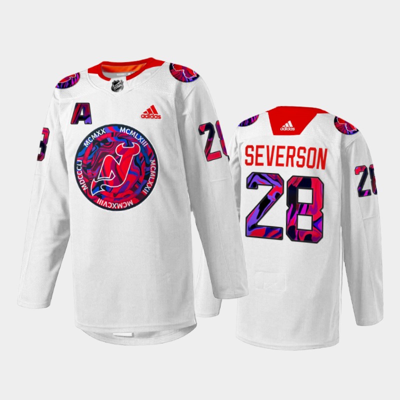 Damon Severson New Jersey Devils Gender Equality Night Jersey White #28 Warm-up