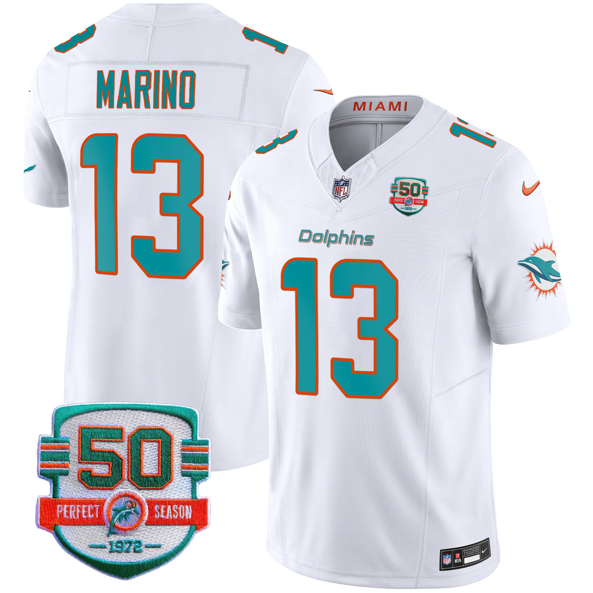 Dan Marino Men's Miami Dolphins 50th 1972 Perfect Season Patch Vapor White Jersey - All Stitched 