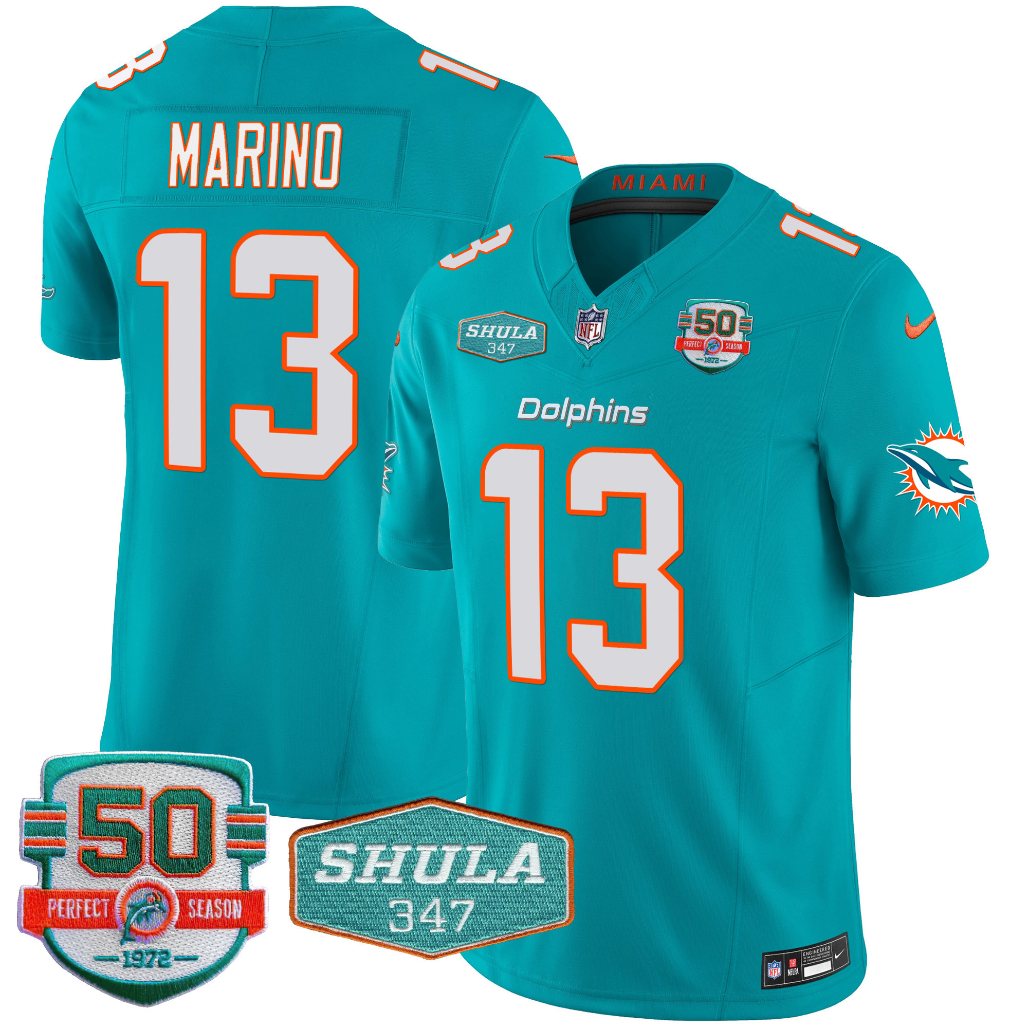 Dan Marino Men's Miami Dolphins Shula 347 Patch Vapor Aqua Jersey - All Stitched 