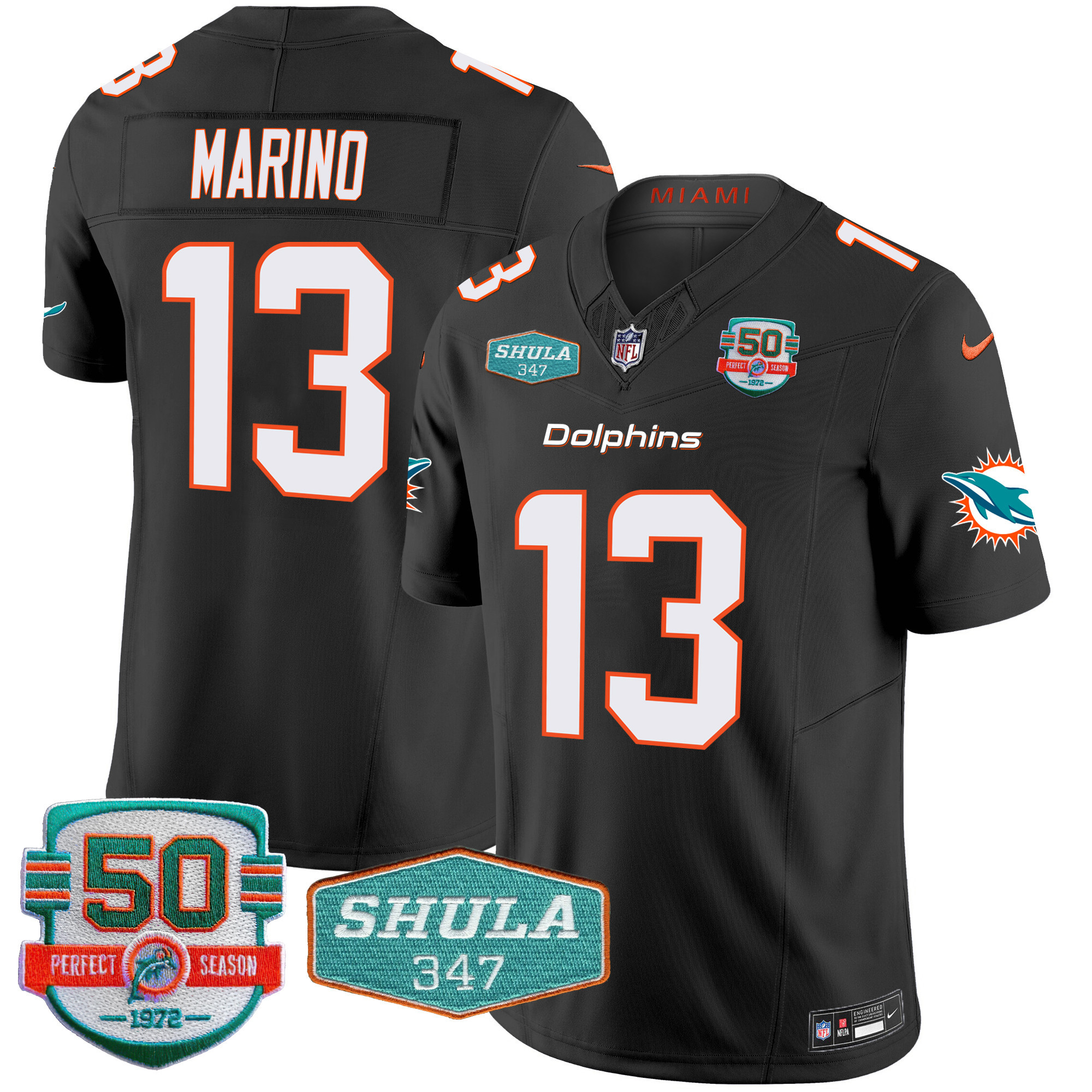 Dan Marino Men's Miami Dolphins Shula 347 Patch Vapor Black Jersey - All Stitched 