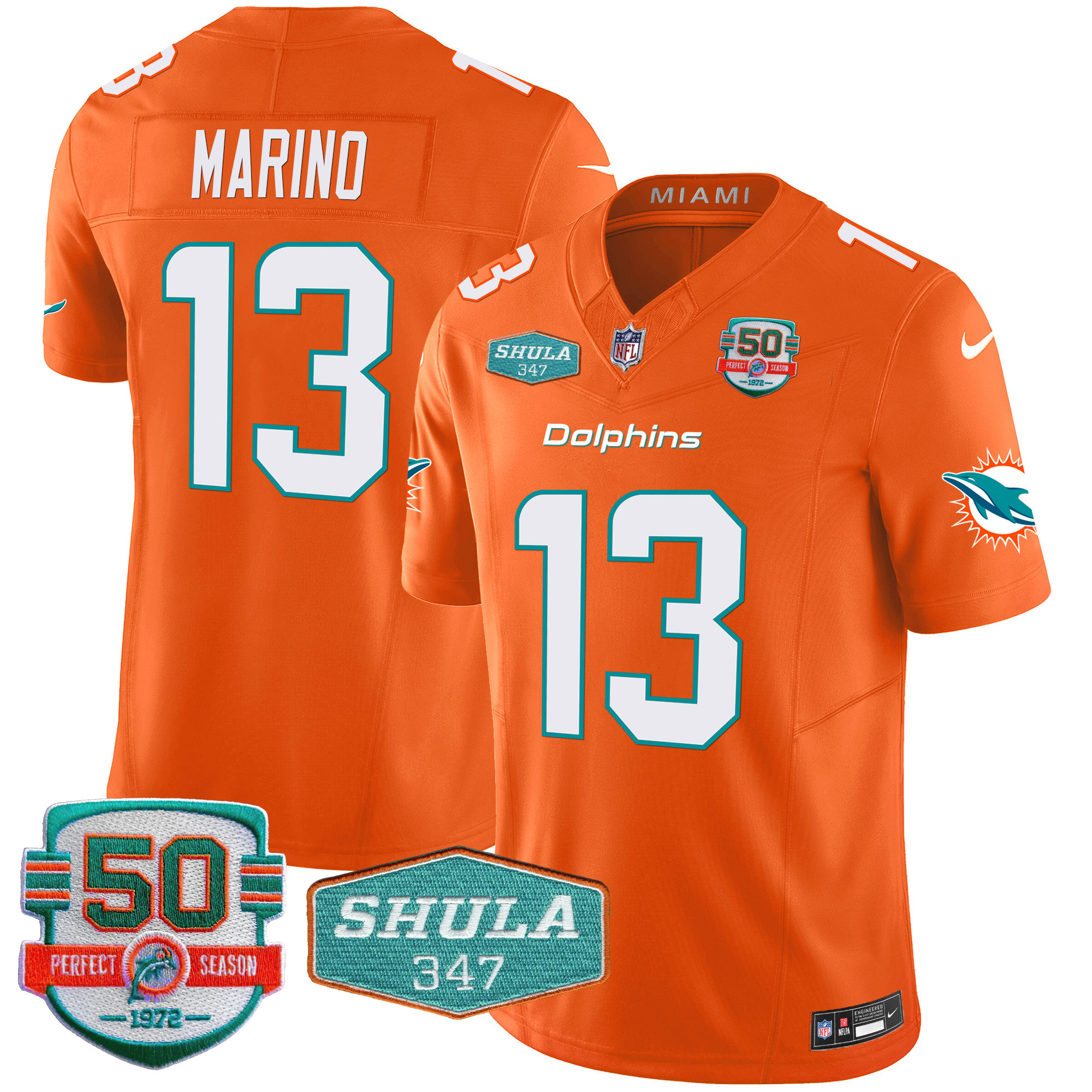 Dan Marino Men's Miami Dolphins Shula 347 Patch Vapor Orange Jersey - All Stitched 