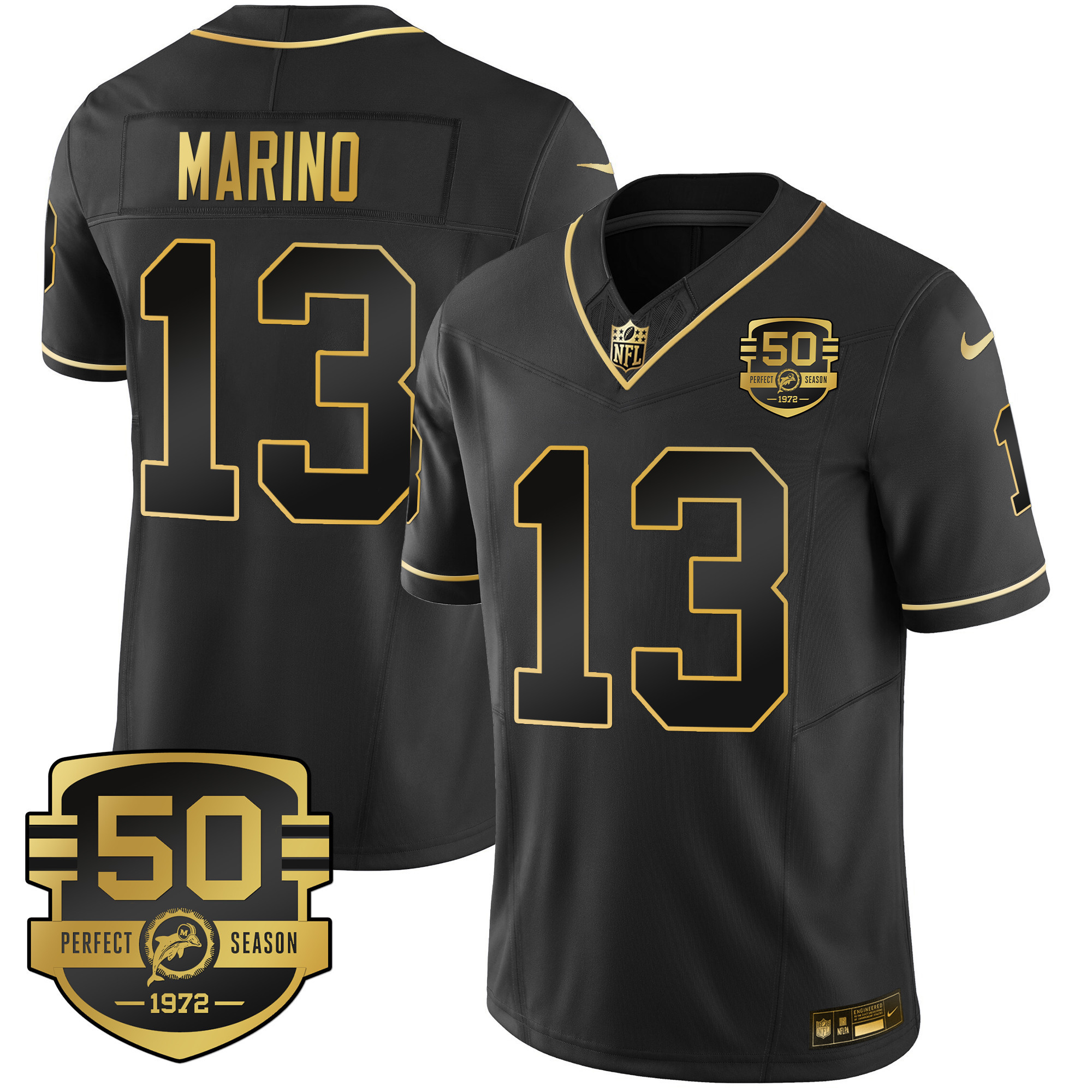 Dan Marino Men's Miami Dolphins Throwback Gold Vapor Black Gold Jersey - All Stitched 