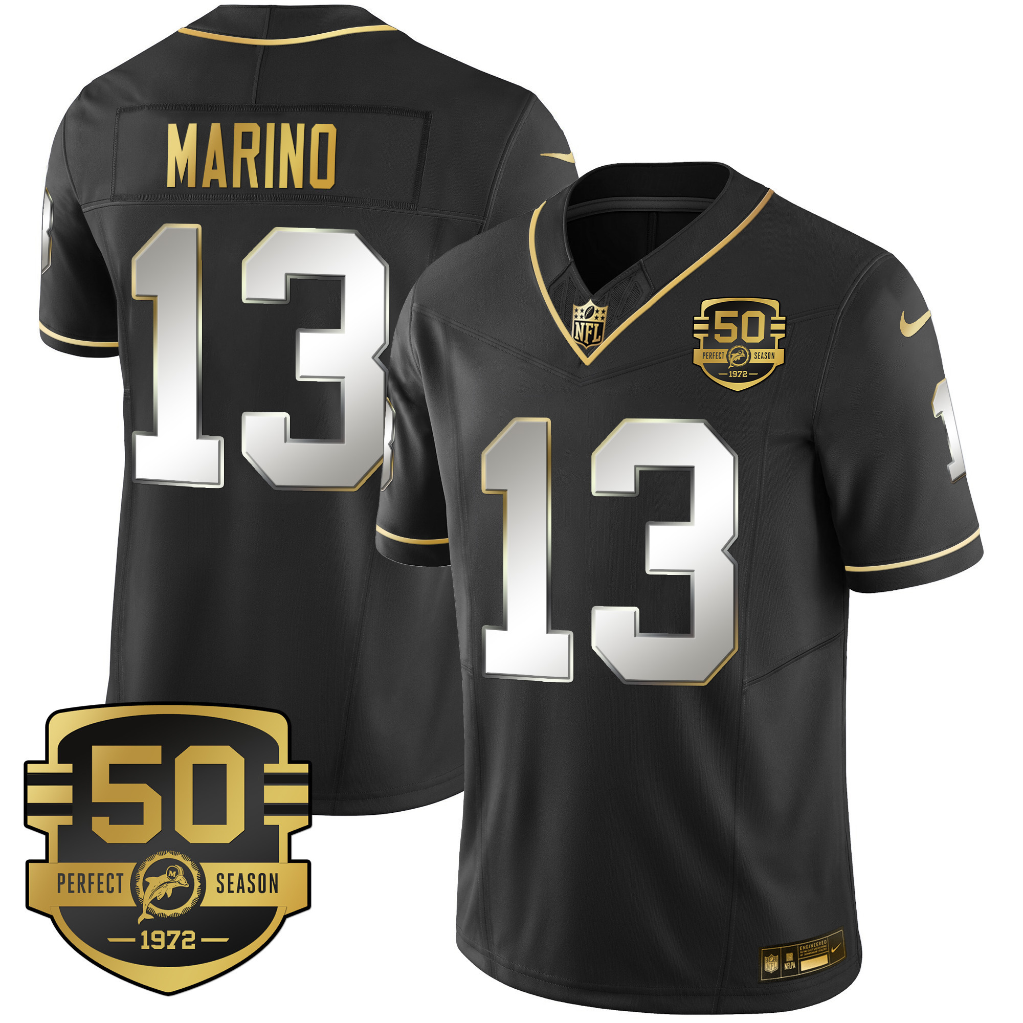 Dan Marino Men's Miami Dolphins Throwback Gold Vapor Black Limited Jersey - All Stitched 