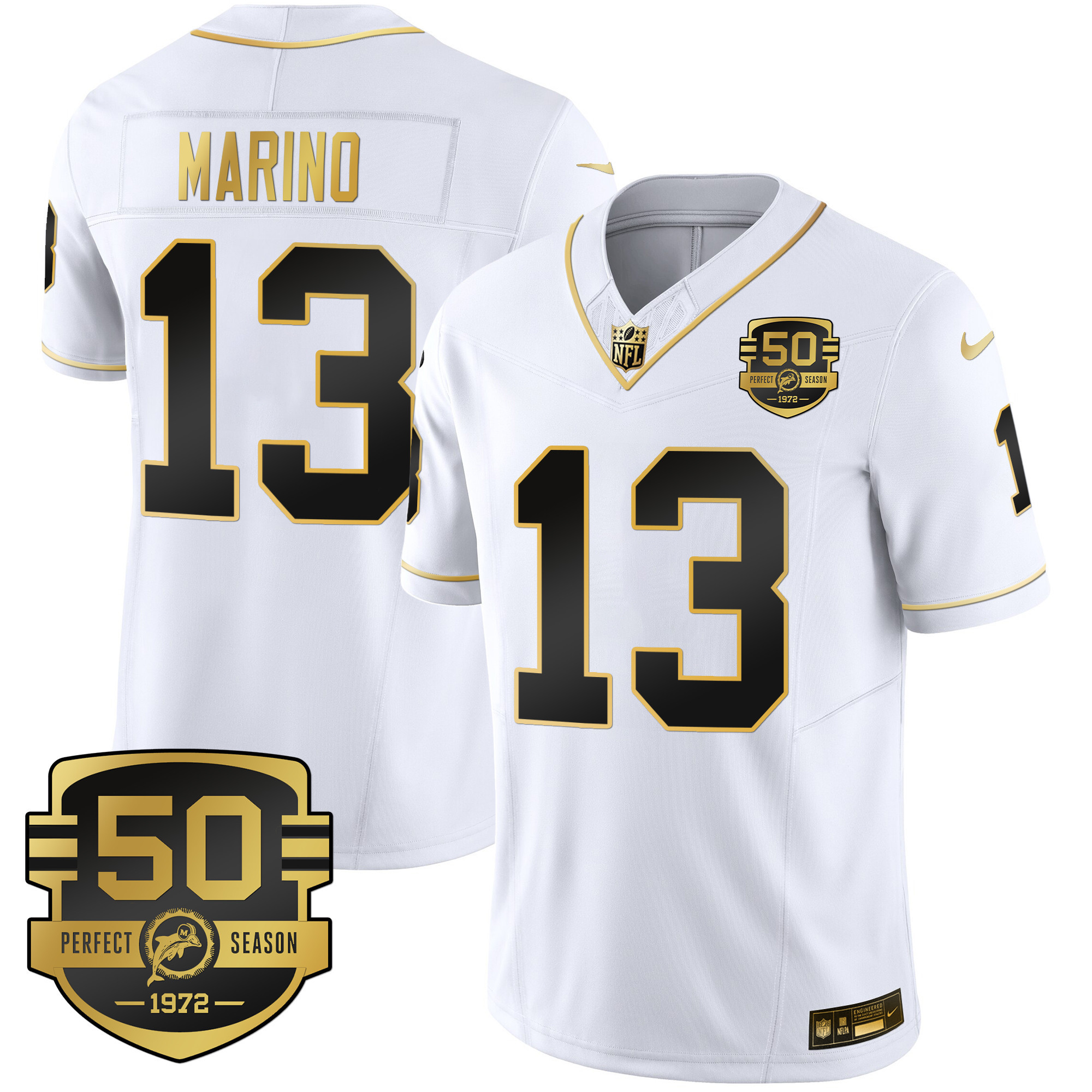 Dan Marino Men's Miami Dolphins Throwback Gold Vapor White Gold Jersey - All Stitched 