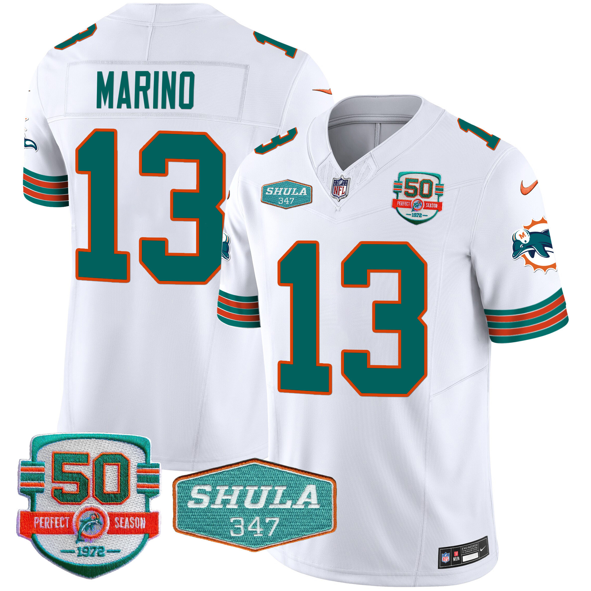 Dan Marino Men's Miami Dolphins Throwback Shula 347 Patch Vapor White Jersey - All Stitched 
