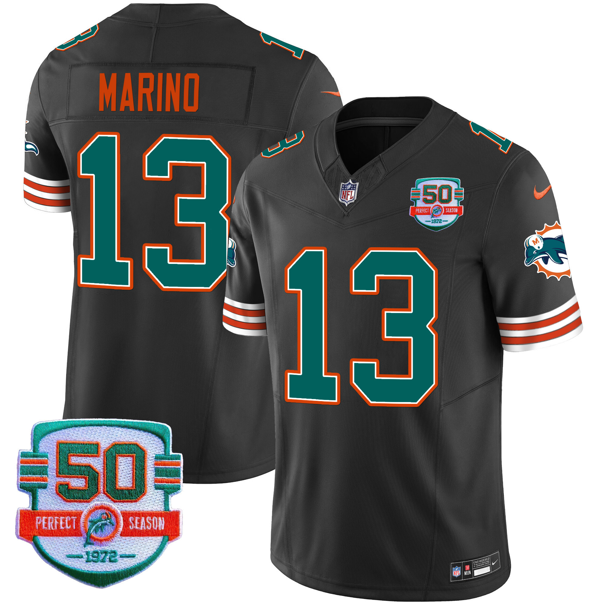 Dan Marino Men's Miami Dolphins Throwback Vapor Black Jersey - All Stitched 