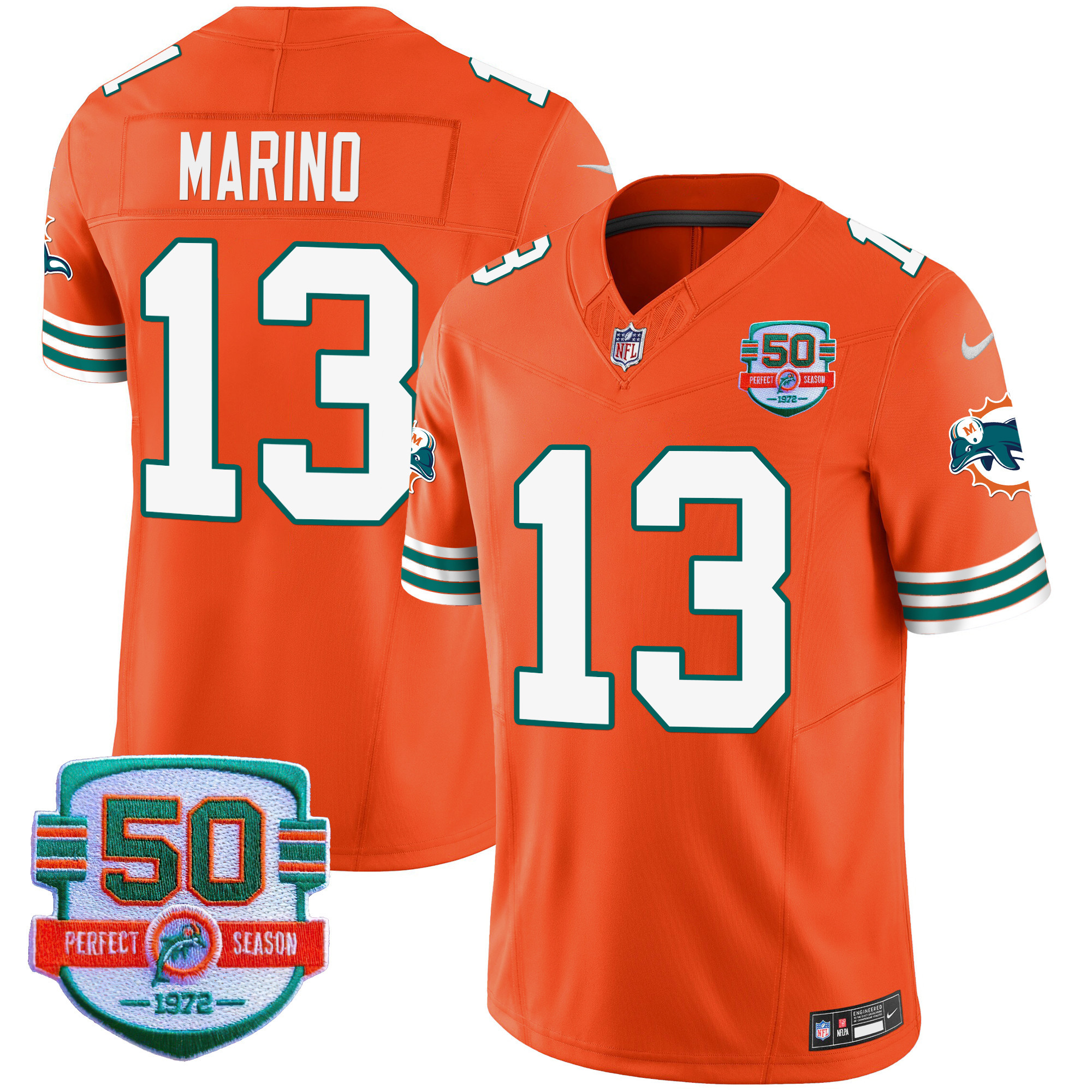 Dan Marino Men's Miami Dolphins Throwback Vapor Orange Jersey - All Stitched 