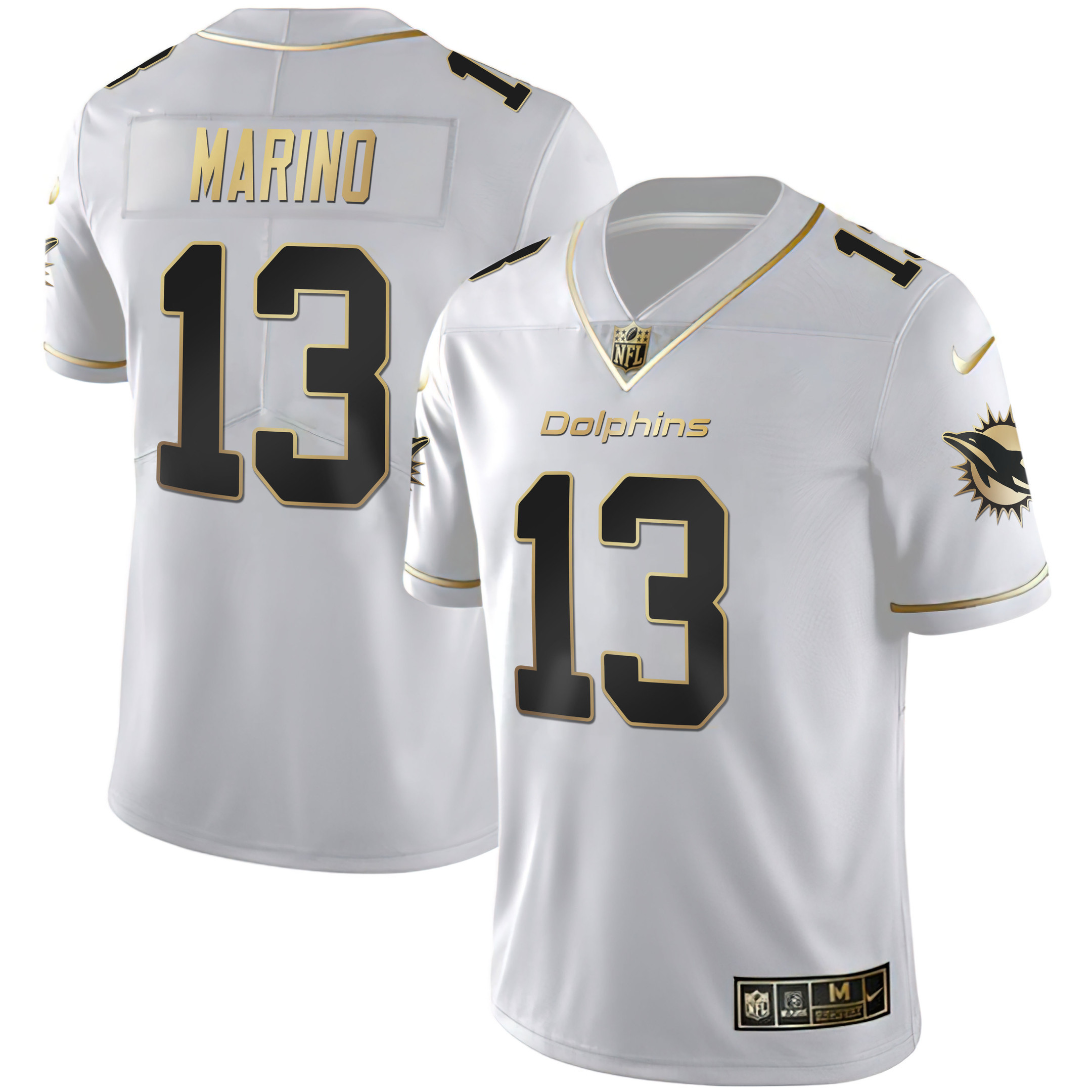 Dan Marino Men's Miami Dolphins White Gold & Black Gold White Gold Jersey - All Stitched 