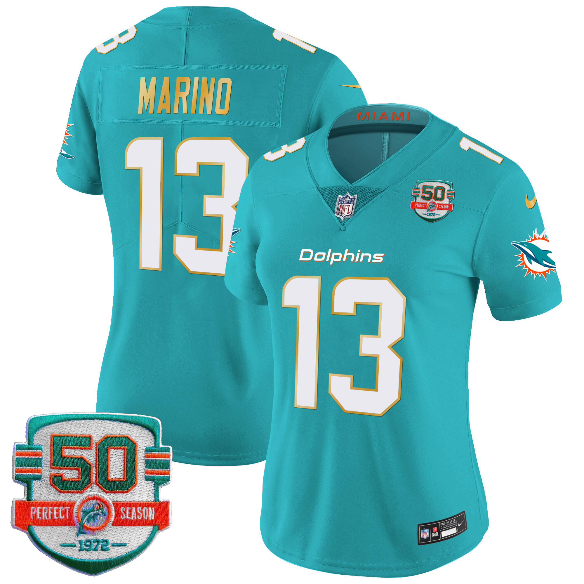 Dan Marino Women's Miami Dolphins Gold Trim Vapor Limited Aqua Jersey - All Stitched 