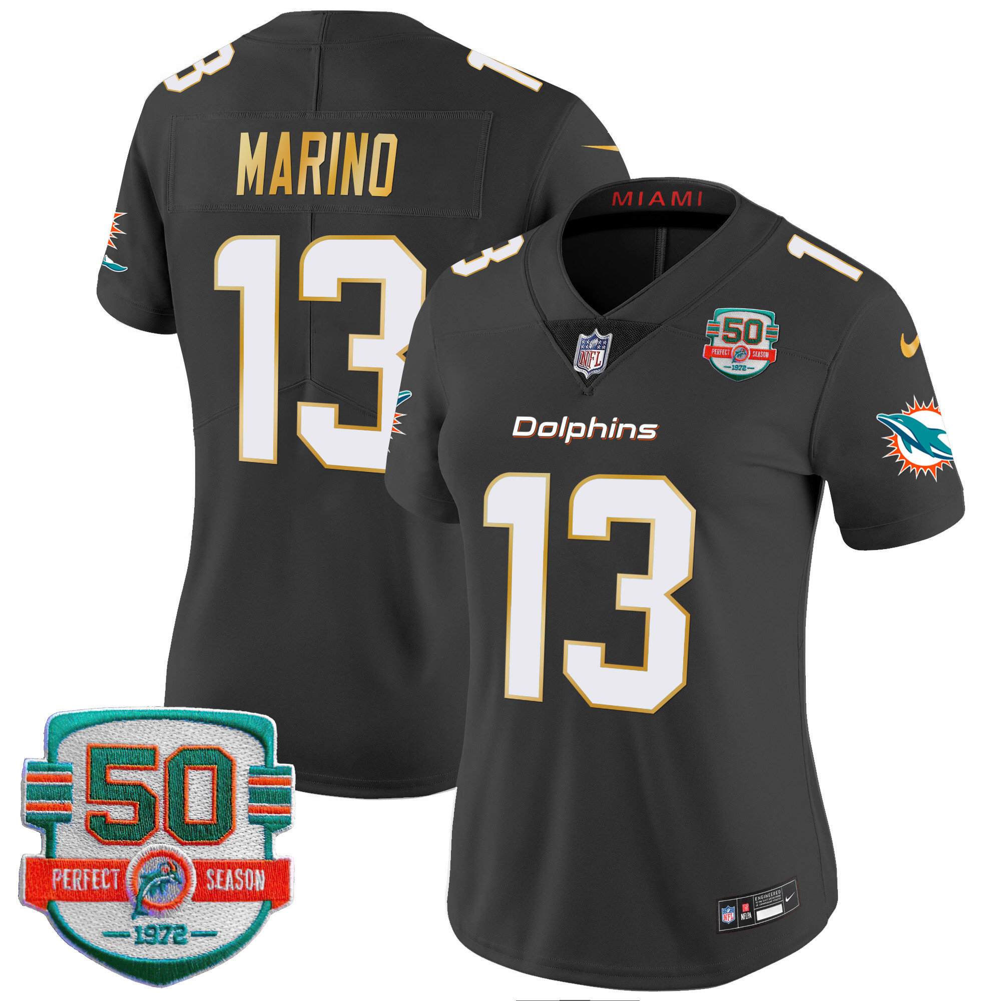 Dan Marino Women's Miami Dolphins Gold Trim Vapor Limited Black Jersey - All Stitched 