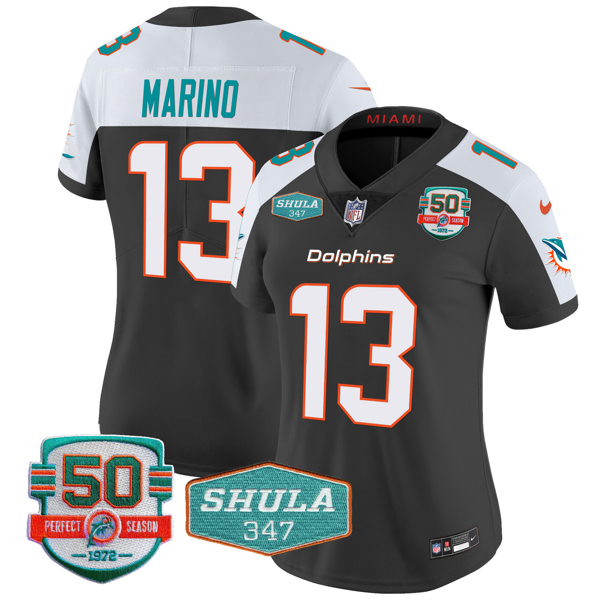 Dan Marino Women's Miami Dolphins Shula 347 Patch Vapor Black Alternate Jersey - All Stitched 