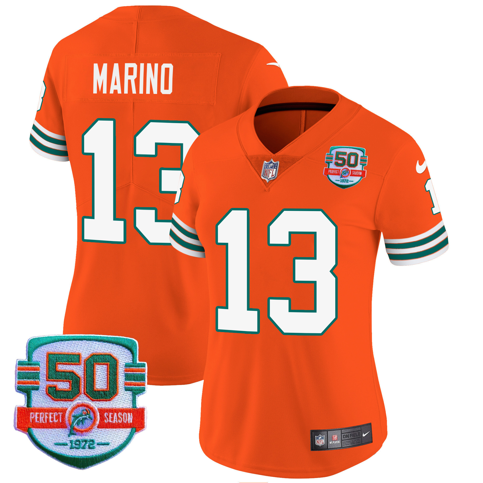 Dan Marino Women's Miami Dolphins Throwback Vapor Orange Jersey - All Stitched 