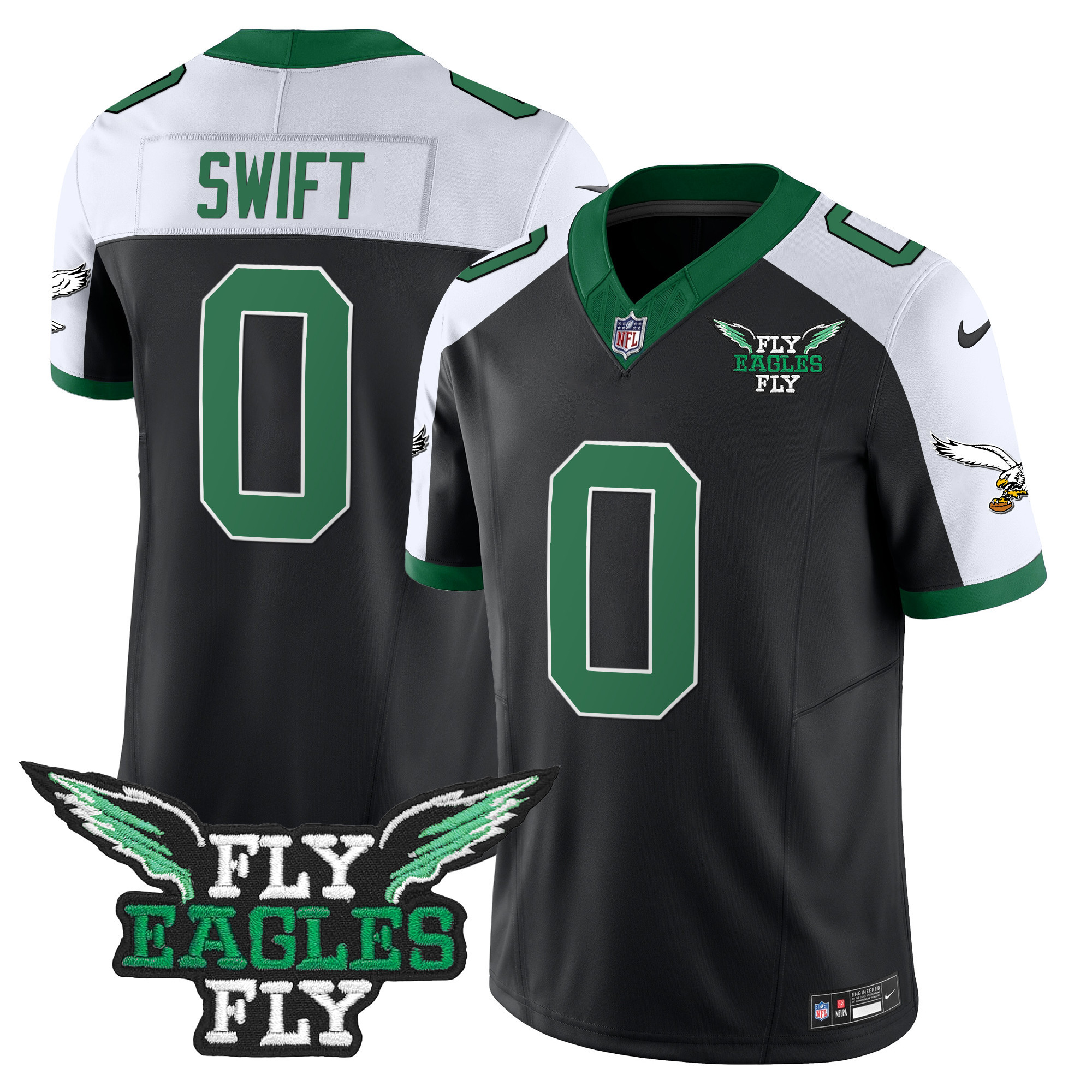 D'Andre Swift Men's Fly Philadelphia Eagles Fly Patch Throwback Kelly Green Vapor Black Alternate Jersey - All Stitched
