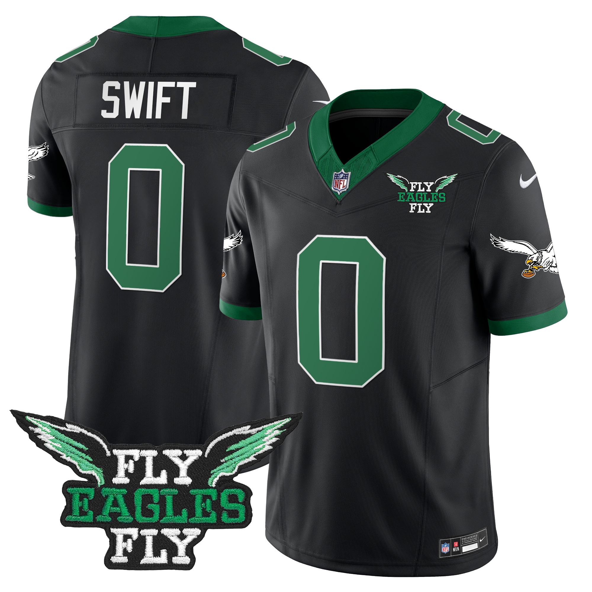 D'Andre Swift Men's Fly Philadelphia Eagles Fly Patch Throwback Kelly Green Vapor Black Jersey - All Stitched